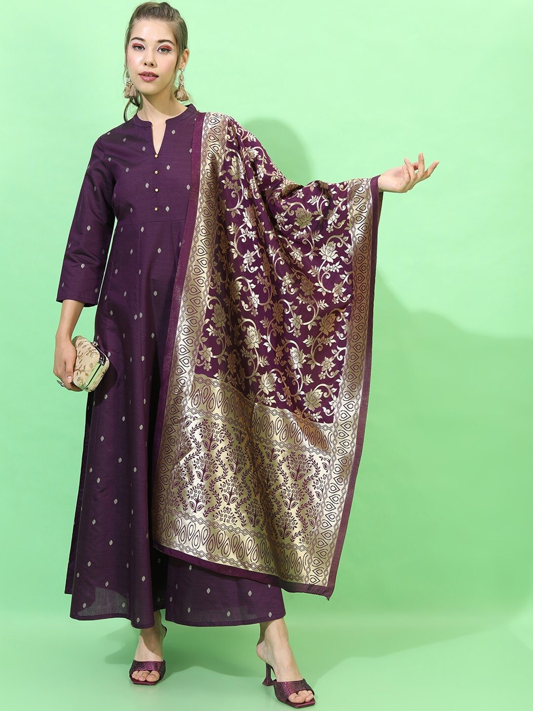 Vishudh Women Purple Ethnic Motifs Dress With Dupatta Price in India