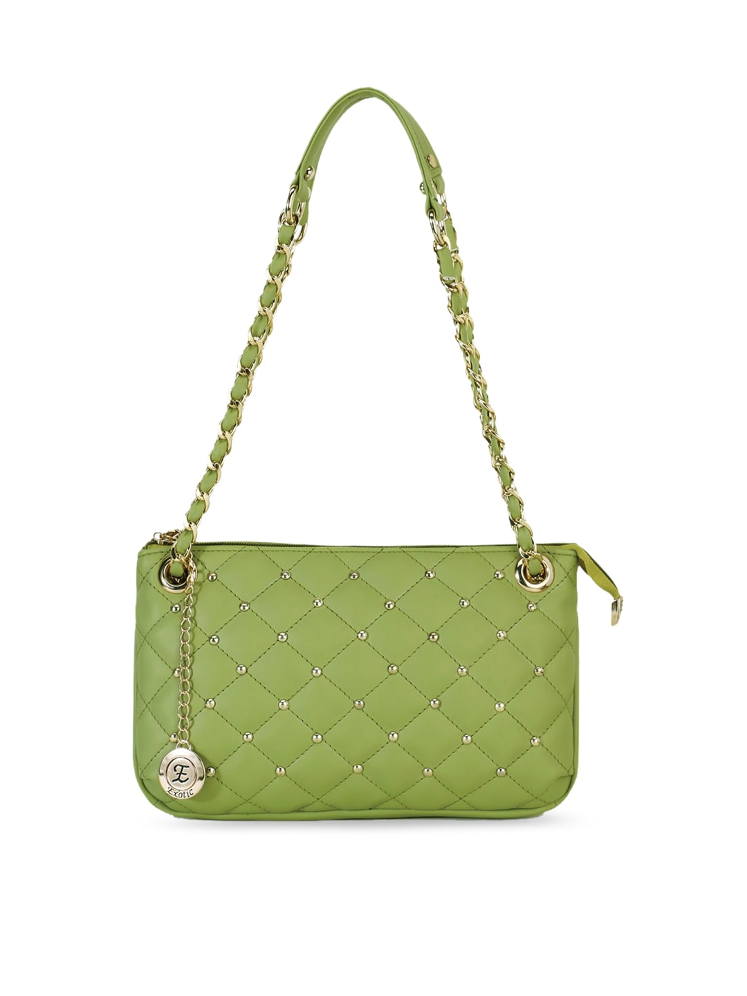 Exotic Green Embellished PU Structured Handheld Bag with Quilted Price in India