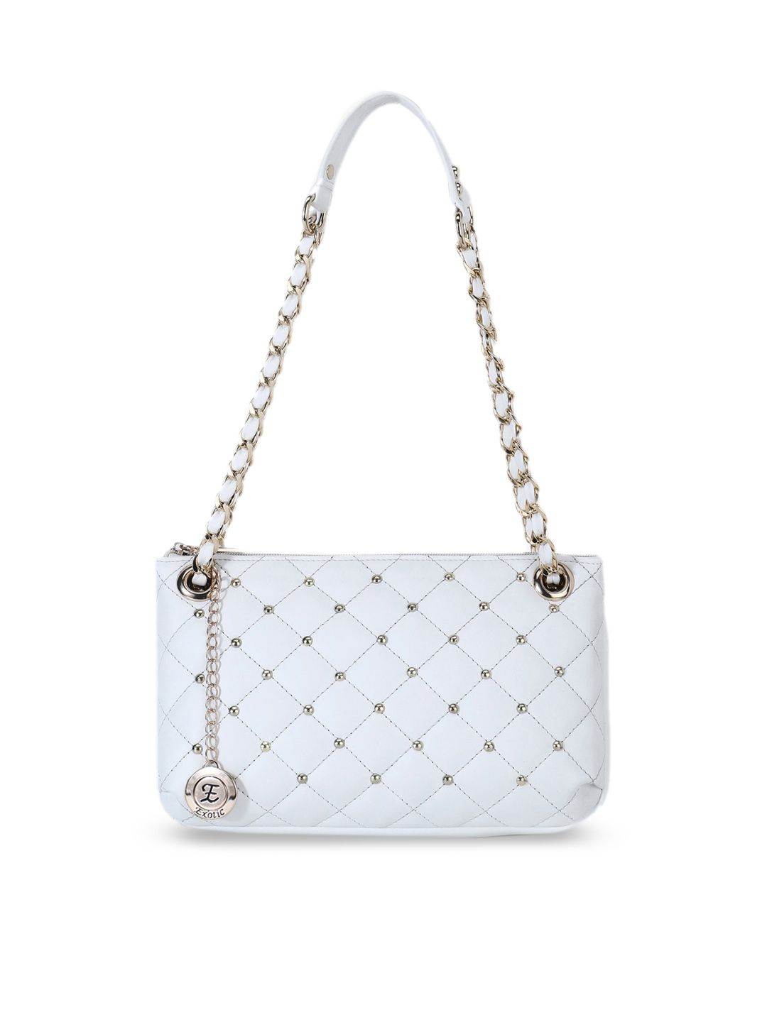 Exotic White Embellished PU Structured Handheld Bag with Quilted Price in India