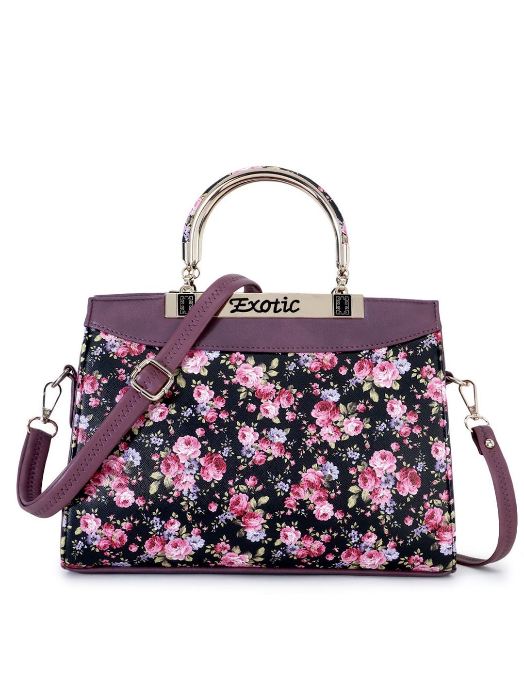 Exotic Purple Floral PU Structured Handheld Bag Price in India