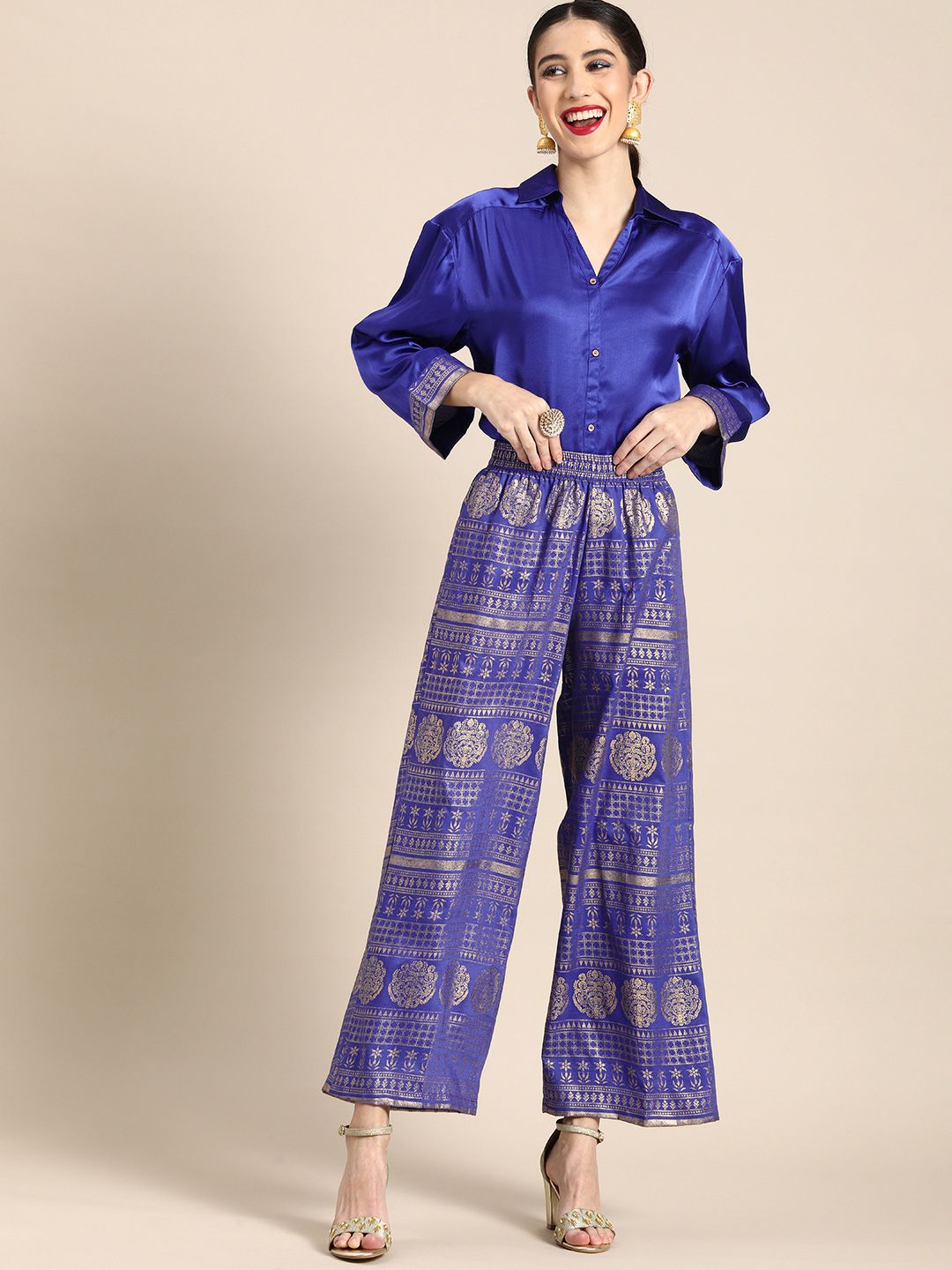 Anouk Women Blue Ethnic Motifs Kurta with Palazzos Price in India