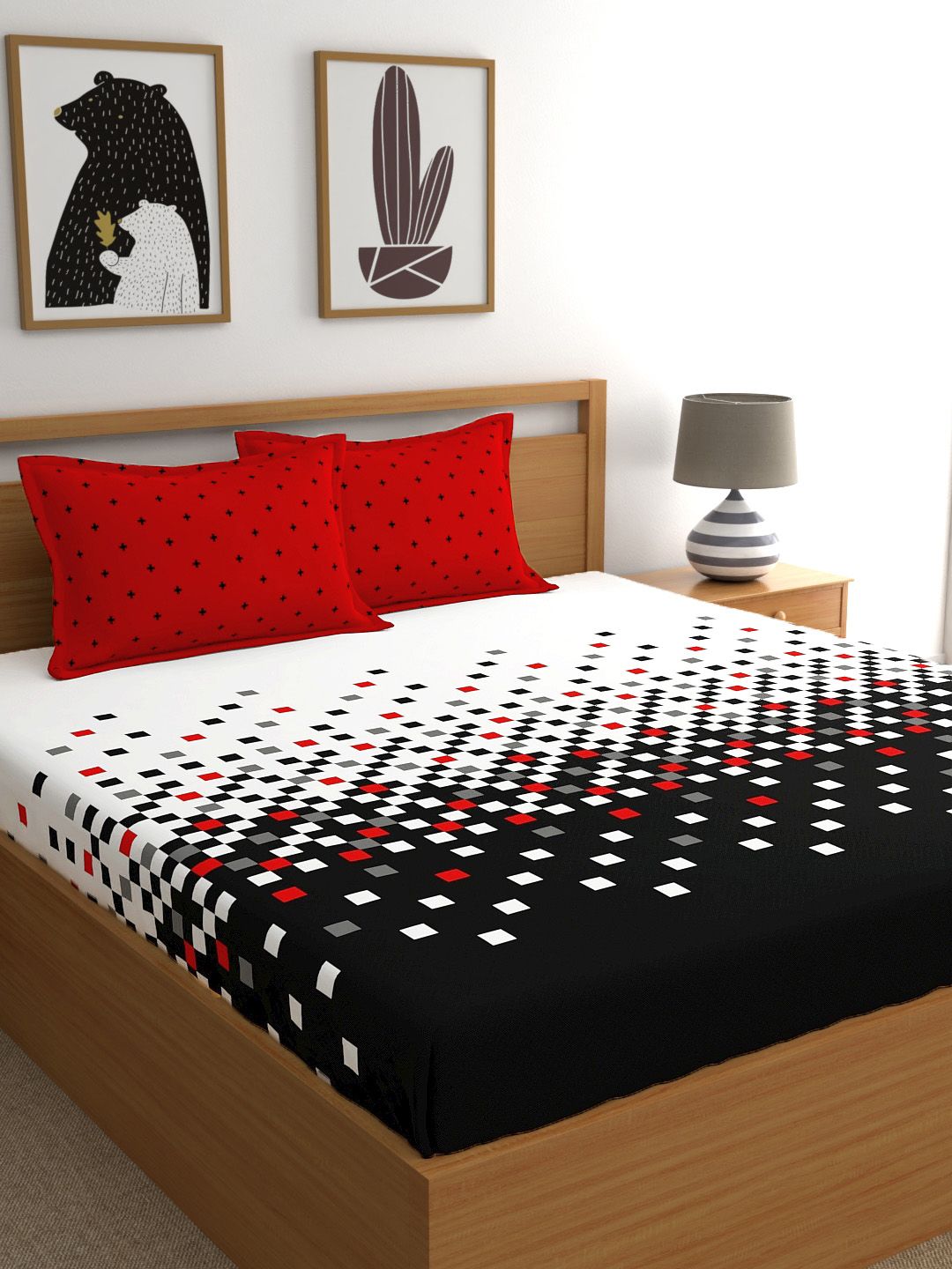 My Room Black & White Geometric 140 TC King Bedsheet with 2 Pillow Covers Price in India