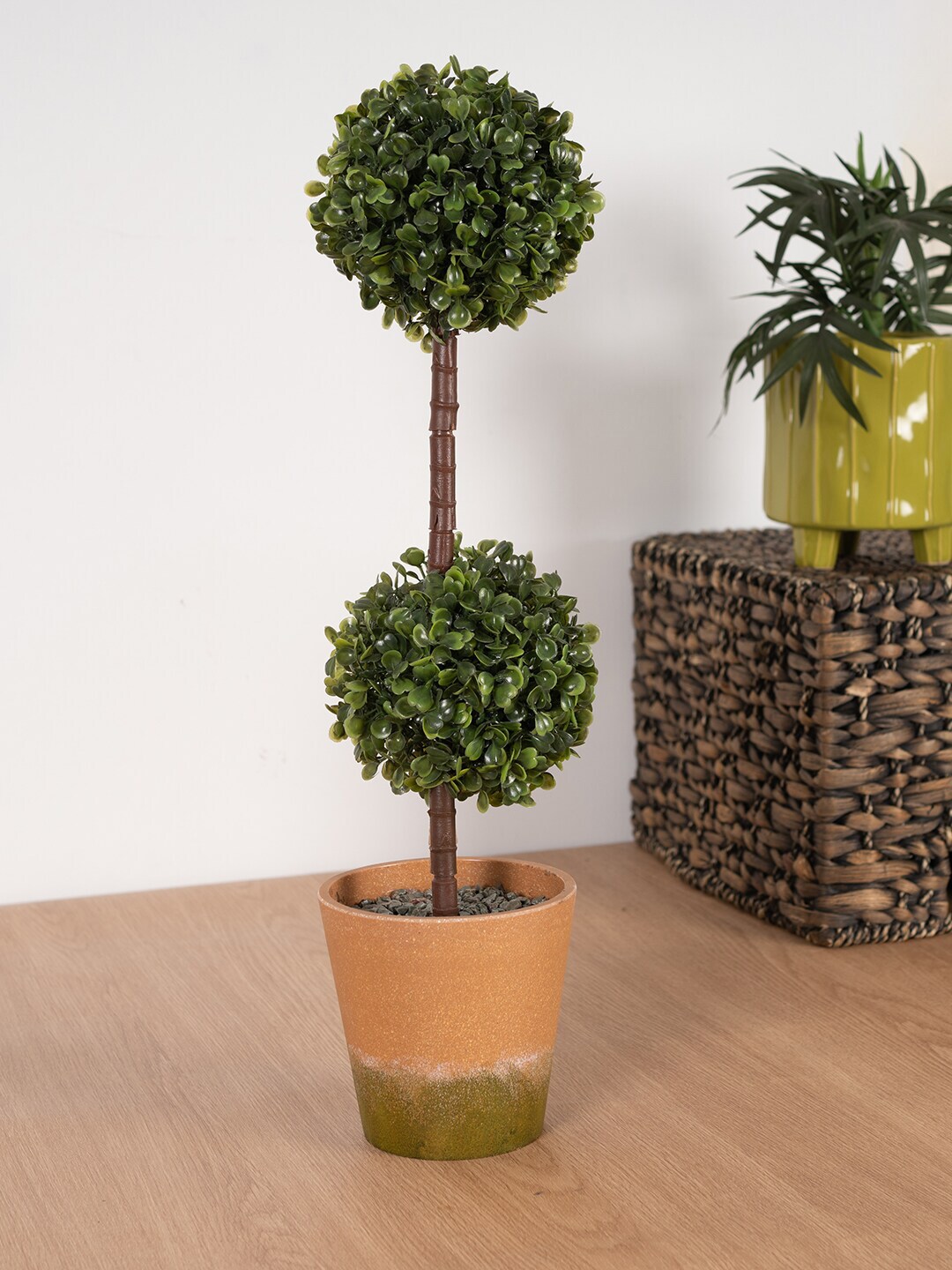 HomeTown Green & Brown 2 Tier Boxwood Artificial Plant With Pot Price in India