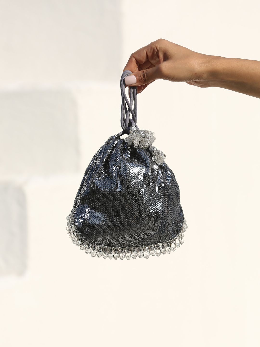 Swtantra Grey Bucket Shoulder Bag with Tasselled Price in India