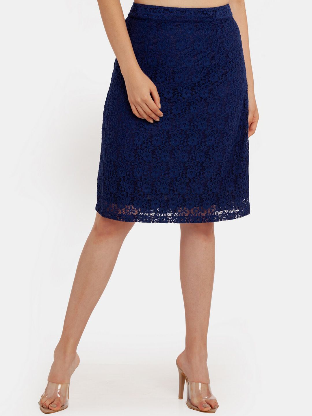 Zink London Women Blue Floral Lace Design Skirts