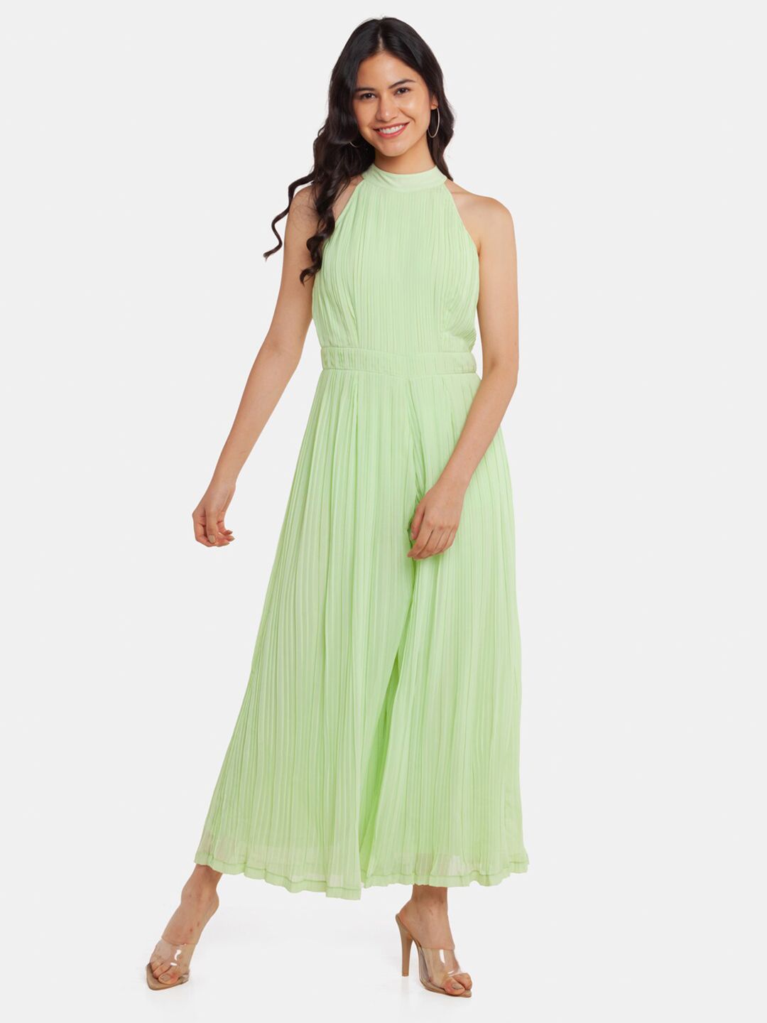 Zink London Green Halter Neck Basic Jumpsuit Price in India