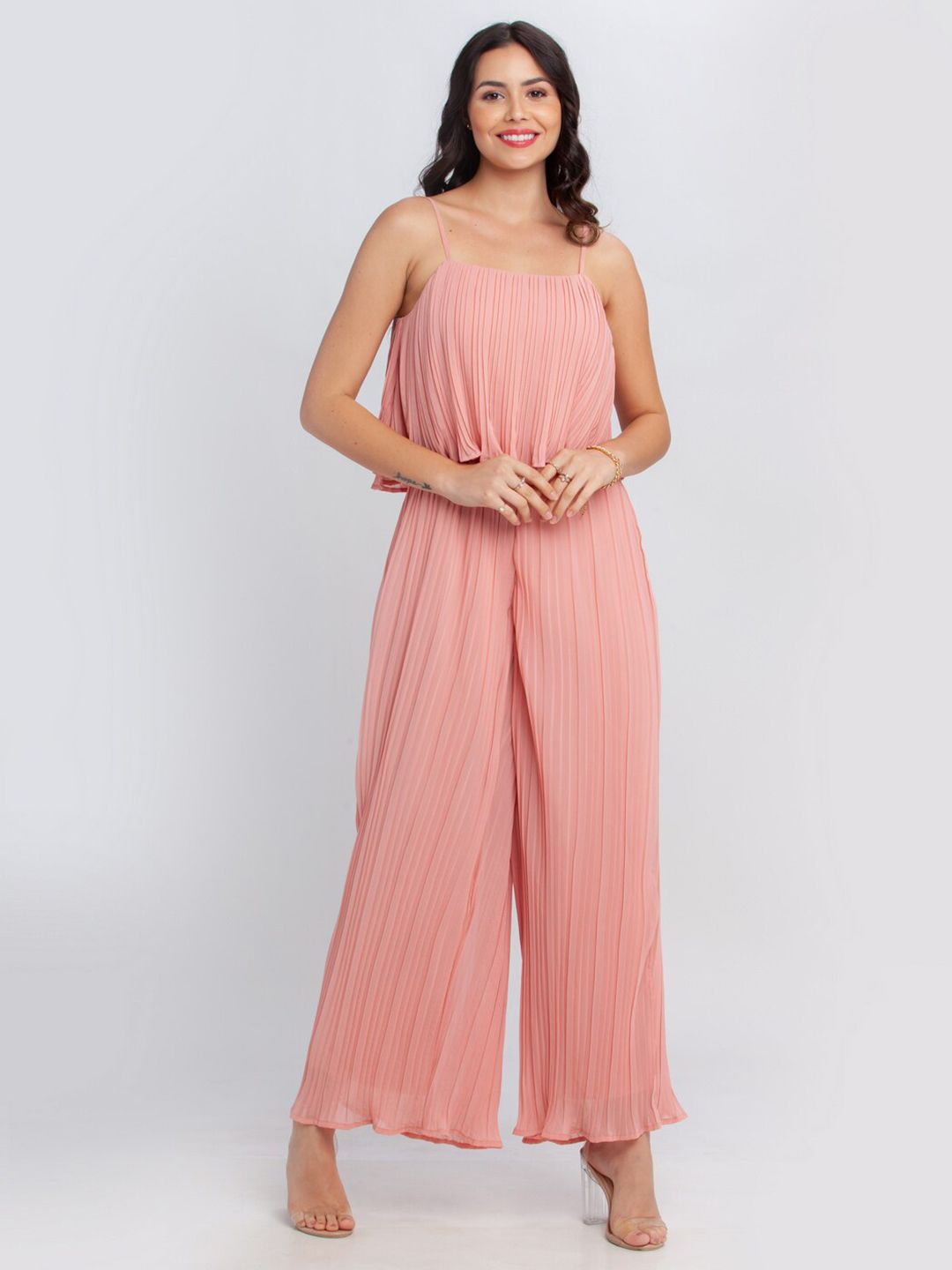 Zink London Pink Basic Jumpsuit with Layered Price in India