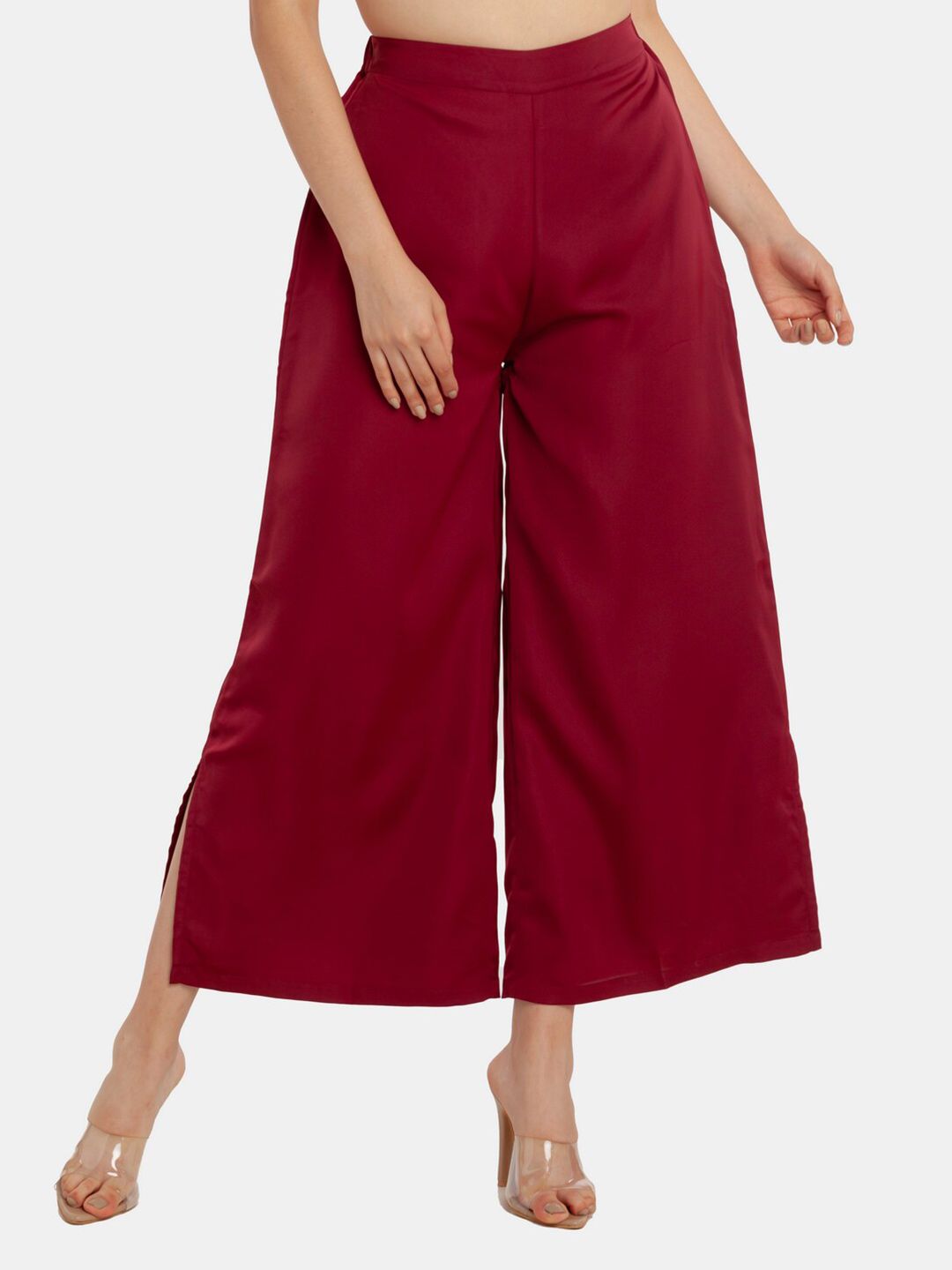 Zink London Women Maroon Flared Palazzos Price in India