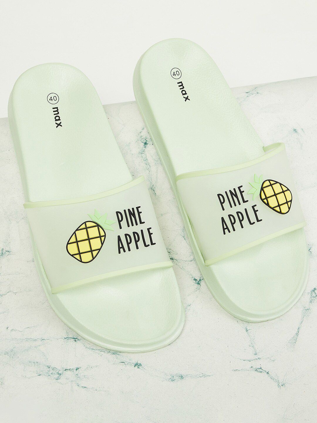 max Women Green & Yellow Printed Sliders Price in India