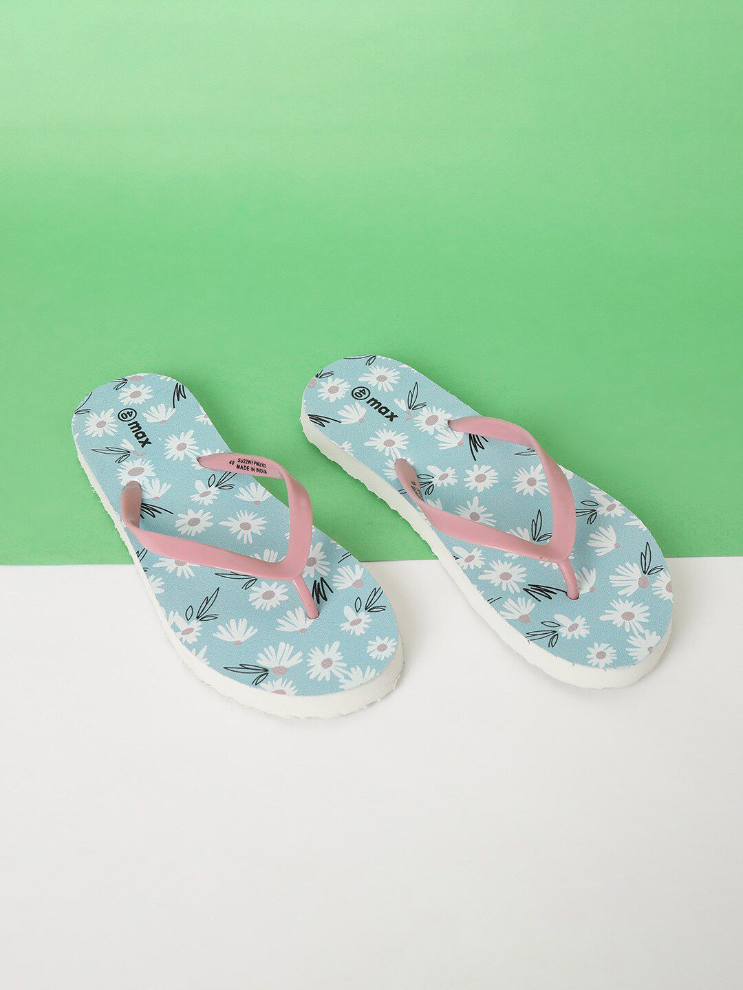 max Women Blue & Pink Printed Thong Flip-Flops Price in India