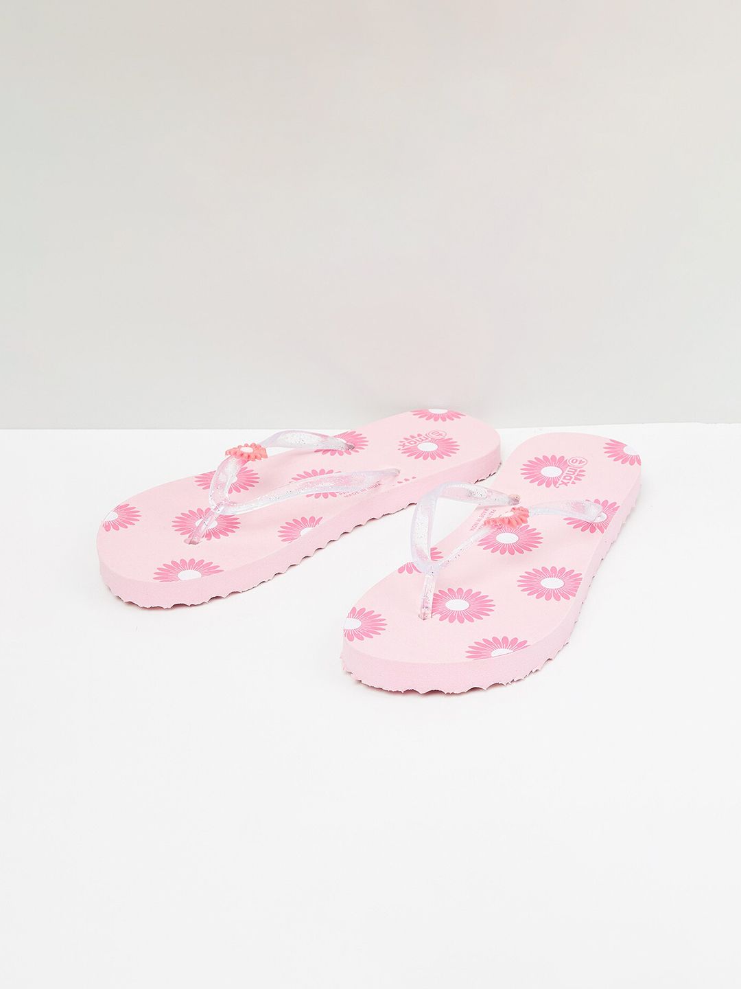 max Women Pink & White Printed Thong Flip-Flops Price in India