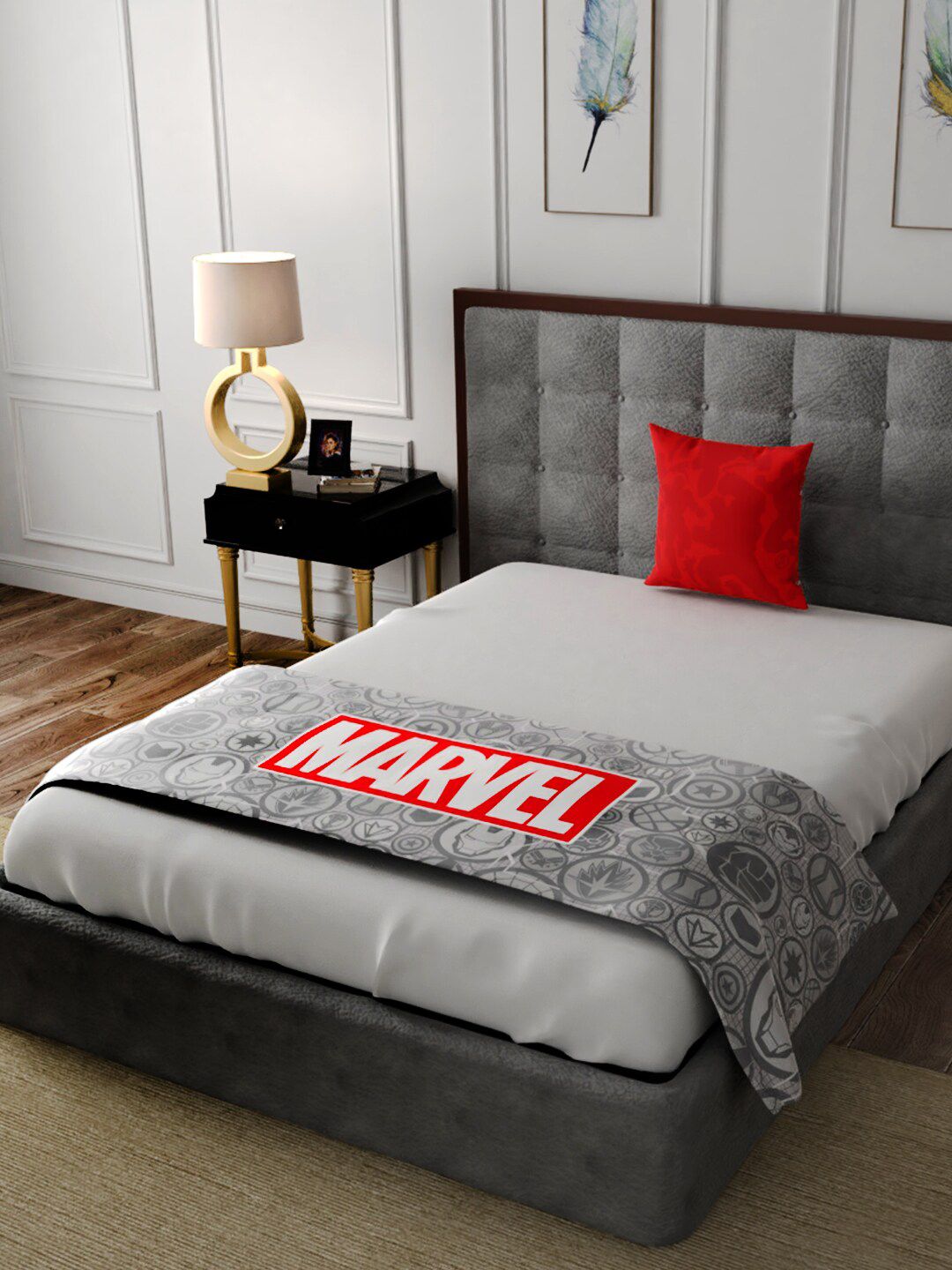 Marvel Grey Marvel Printed Single Bed Runner Price in India