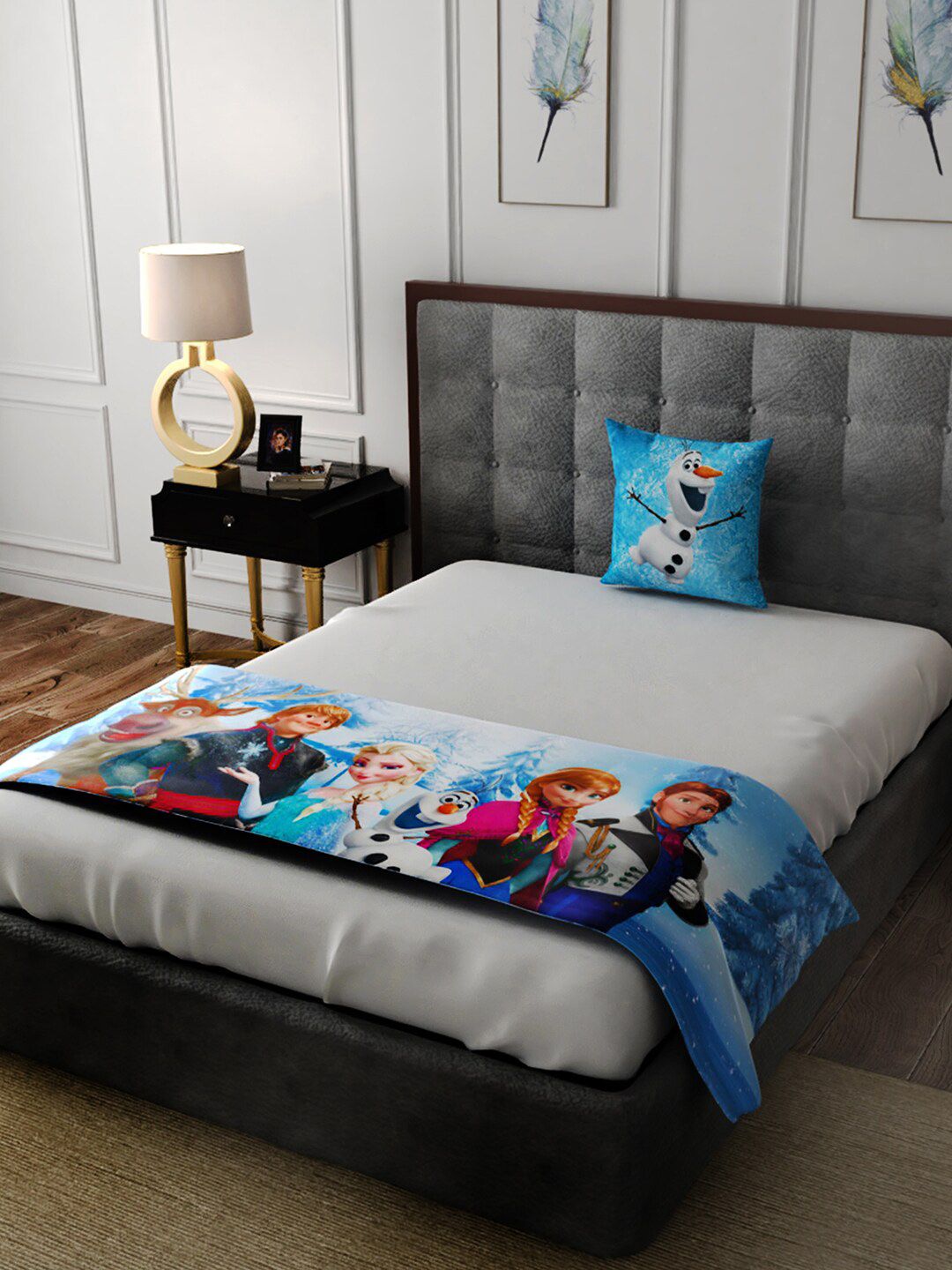 Disney Blue Frozen Printed Bed Runner Price in India
