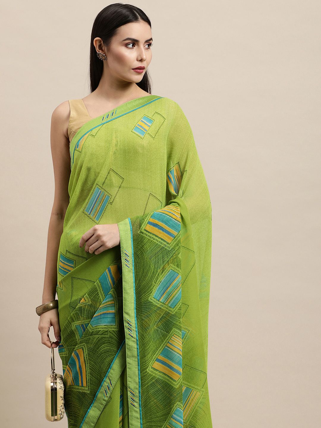 Vishal Prints Green Abstract Print Saree