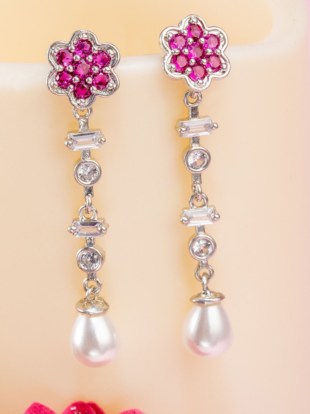 BARSANO Pink Floral Ear Cuff Earrings Price in India