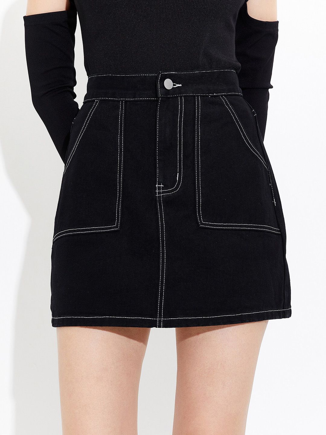 URBANIC Women Black Solid Pure Cotton A-Line Skirts