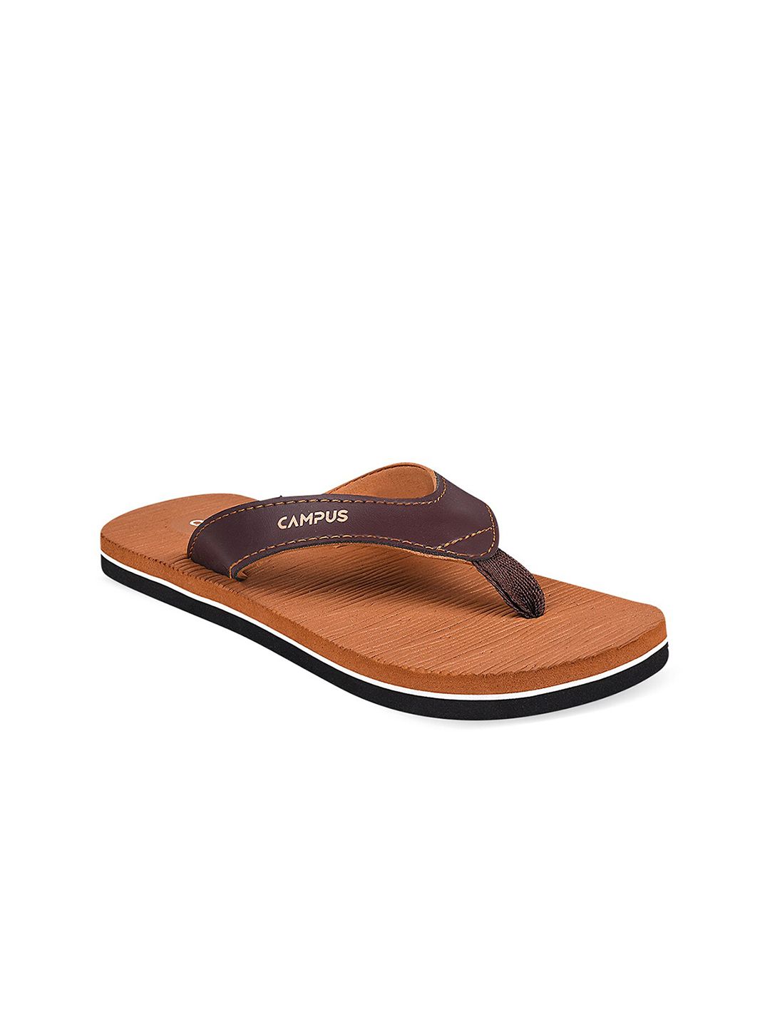 Campus Women Tan & Black Printed Thong Flip-Flops Price in India