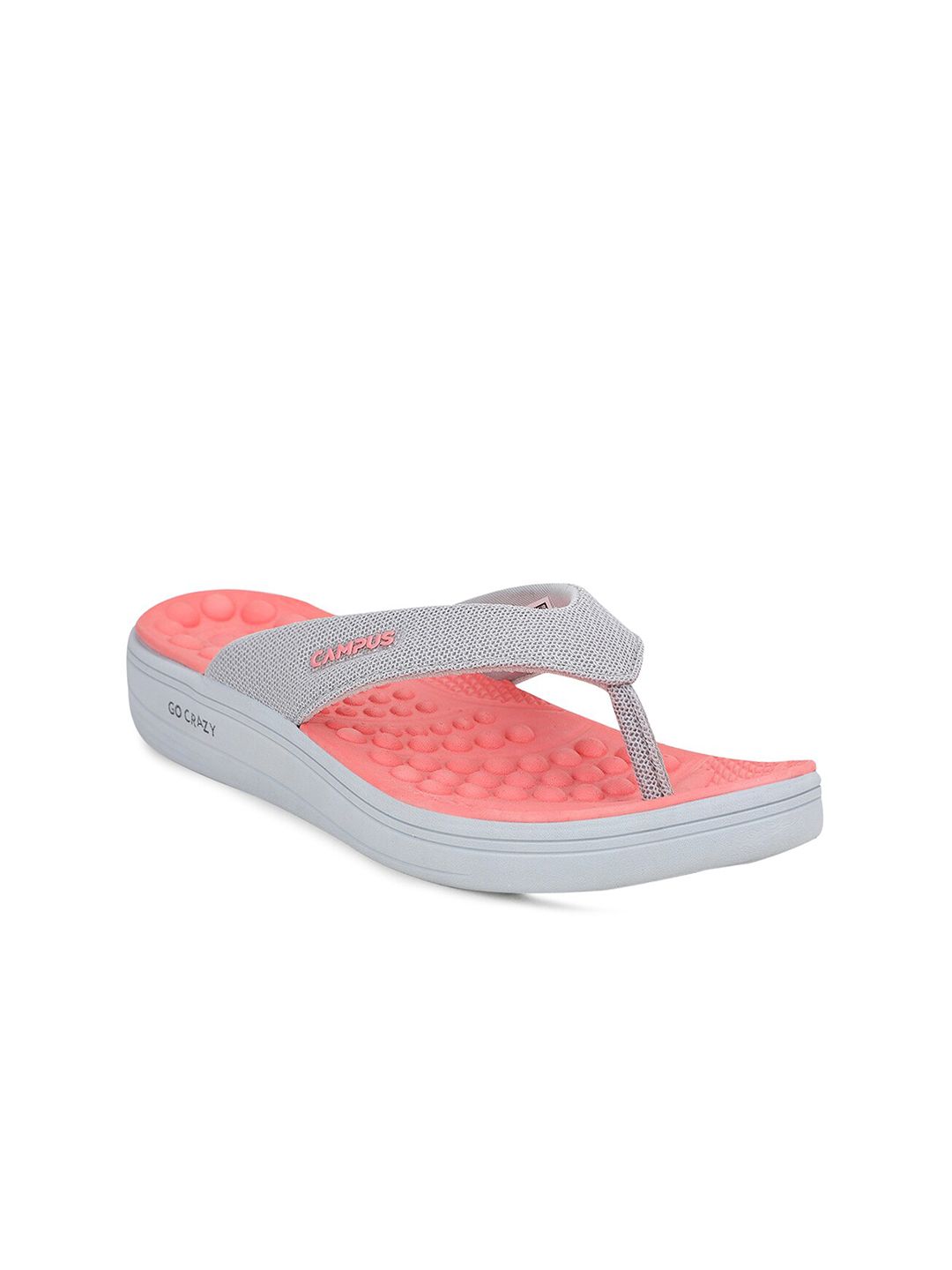 Campus Women Grey & Orange Thong Flip-Flops