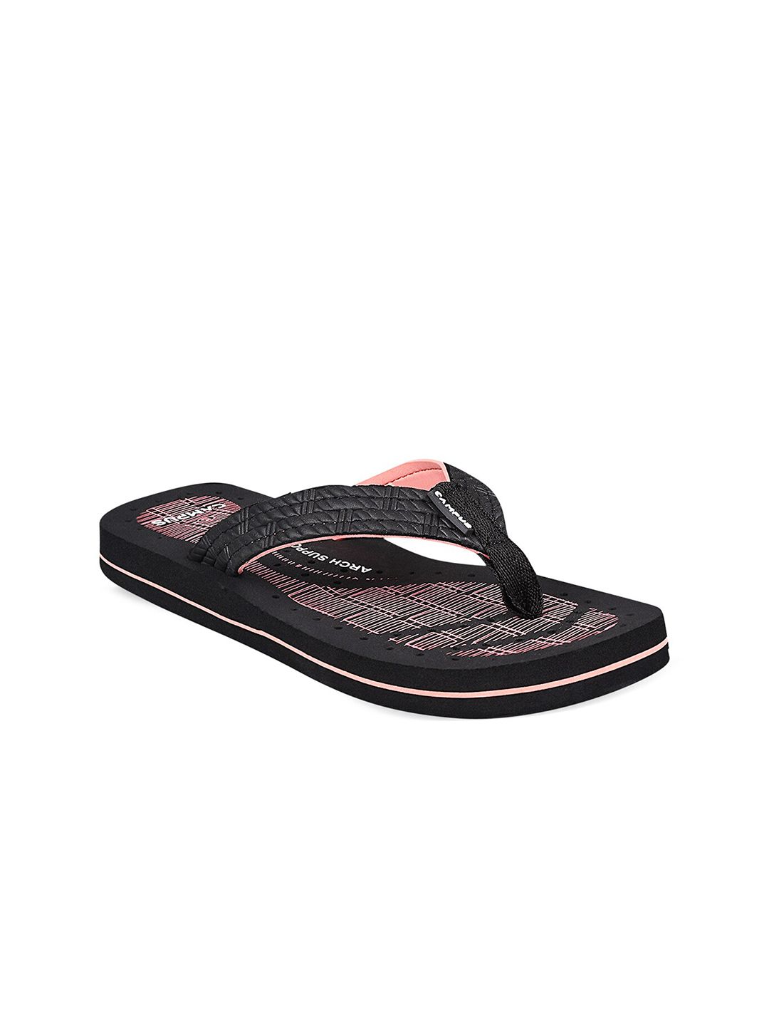 Campus Women Black & Peach-Coloured Printed Thong Flip-Flops Price in India