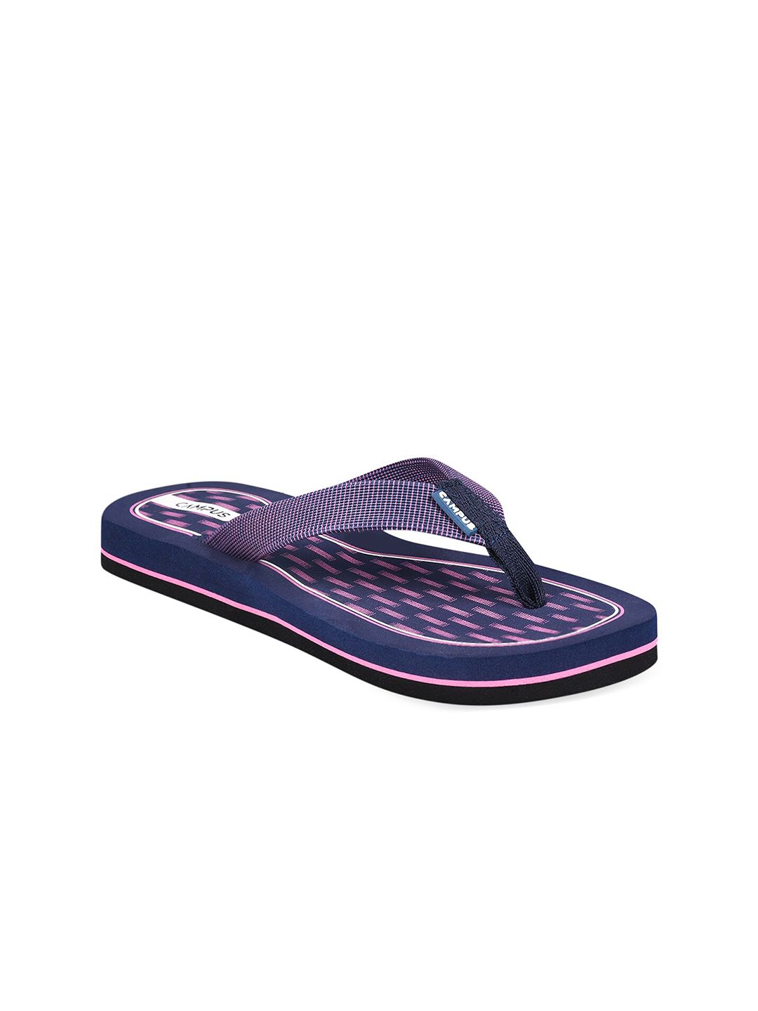 Campus Women Navy Blue & Peach-Coloured Printed Thong Flip-Flops Price in India