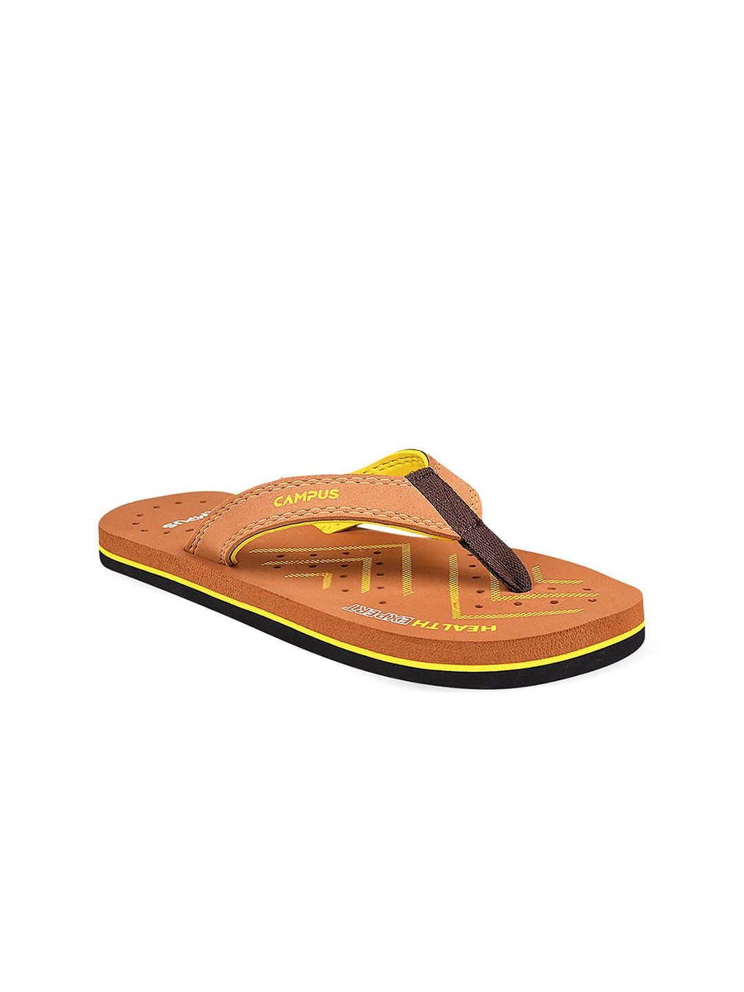 Campus Women Tan & Yellow Printed Thong Flip-Flops Price in India