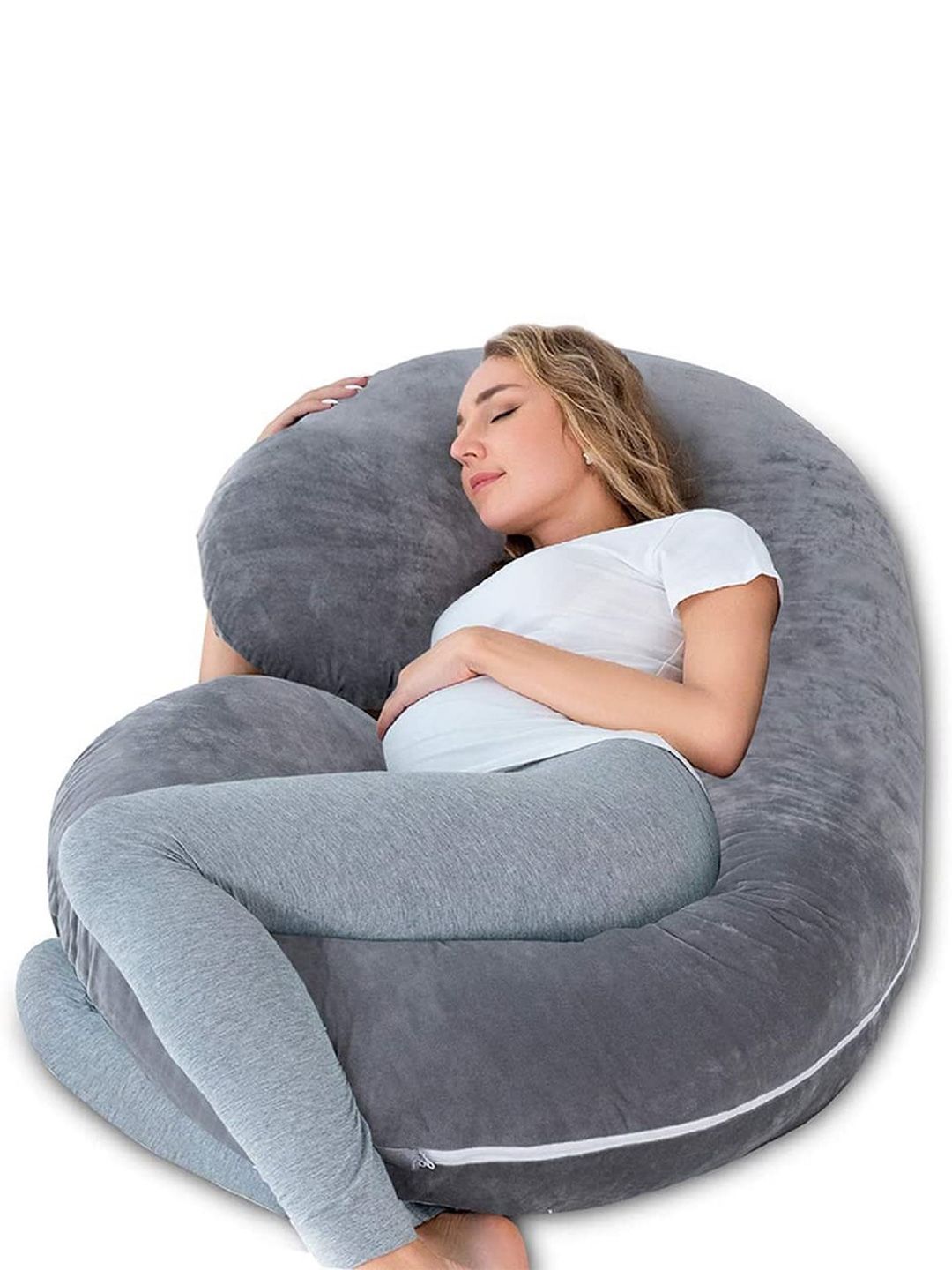 Pum Pum Grey Solid Maternity Hollow Fiber Pillow with Removable Zip Cover Price in India