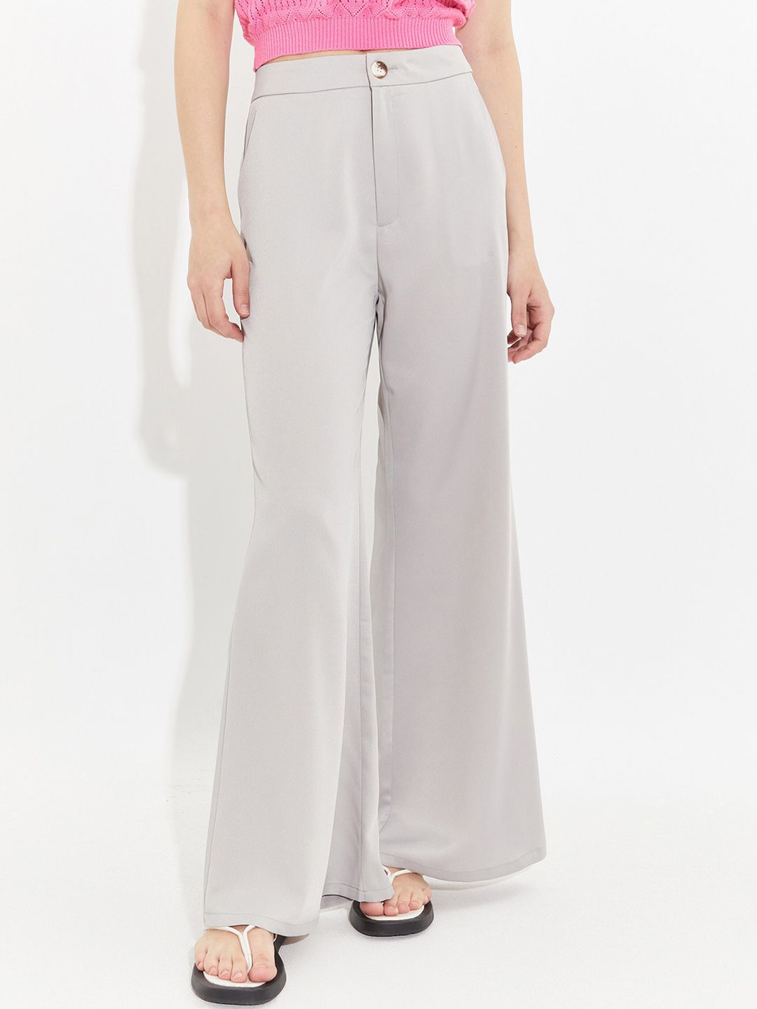 URBANIC Women Grey Solid Wide Leg Trouser Price in India