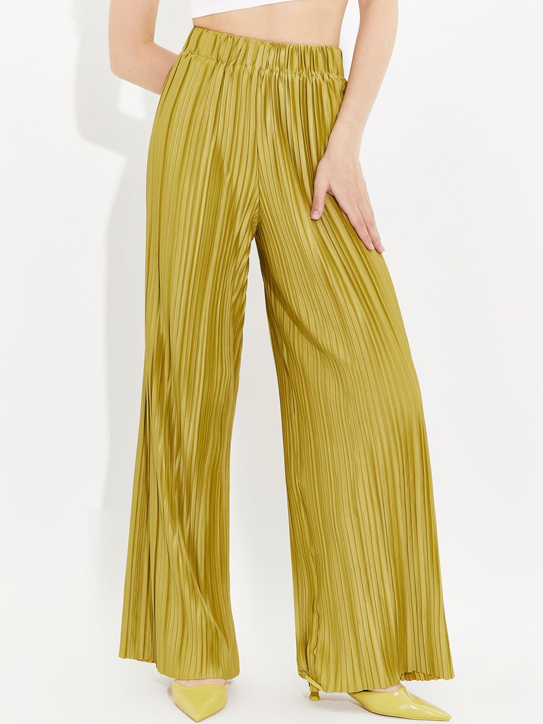 URBANIC Women Green Striped Trousers Price in India