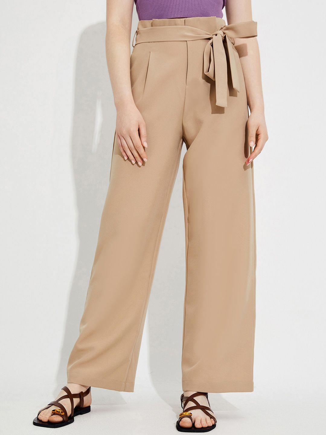 URBANIC Women Khaki High-Rise Trousers Price in India