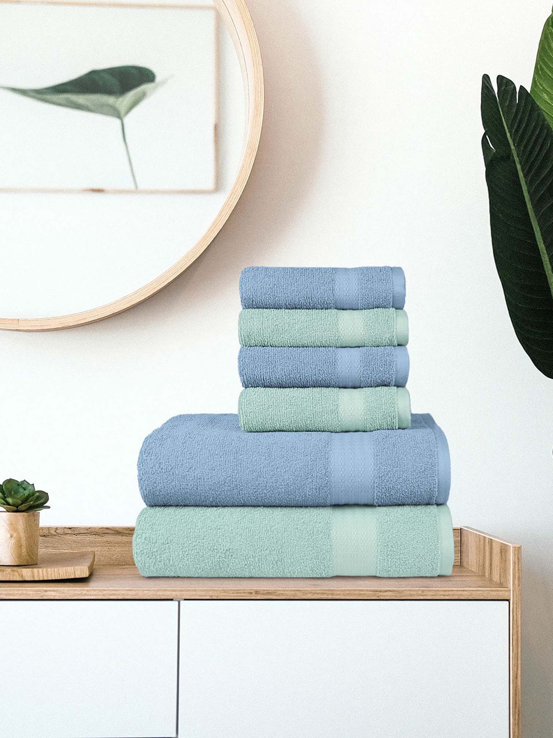 Trident Set Of 6  Blue Solid 400 GSM Soft & Plush Towel Set Price in India