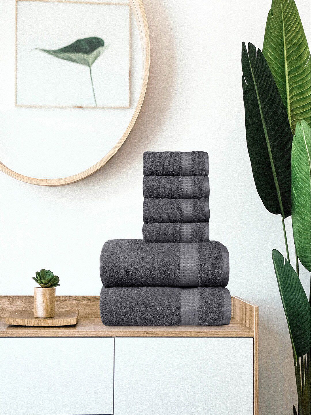 Trident Charcoal Grey Pack Of 6 400 GSM Cotton Towel Set Price in India