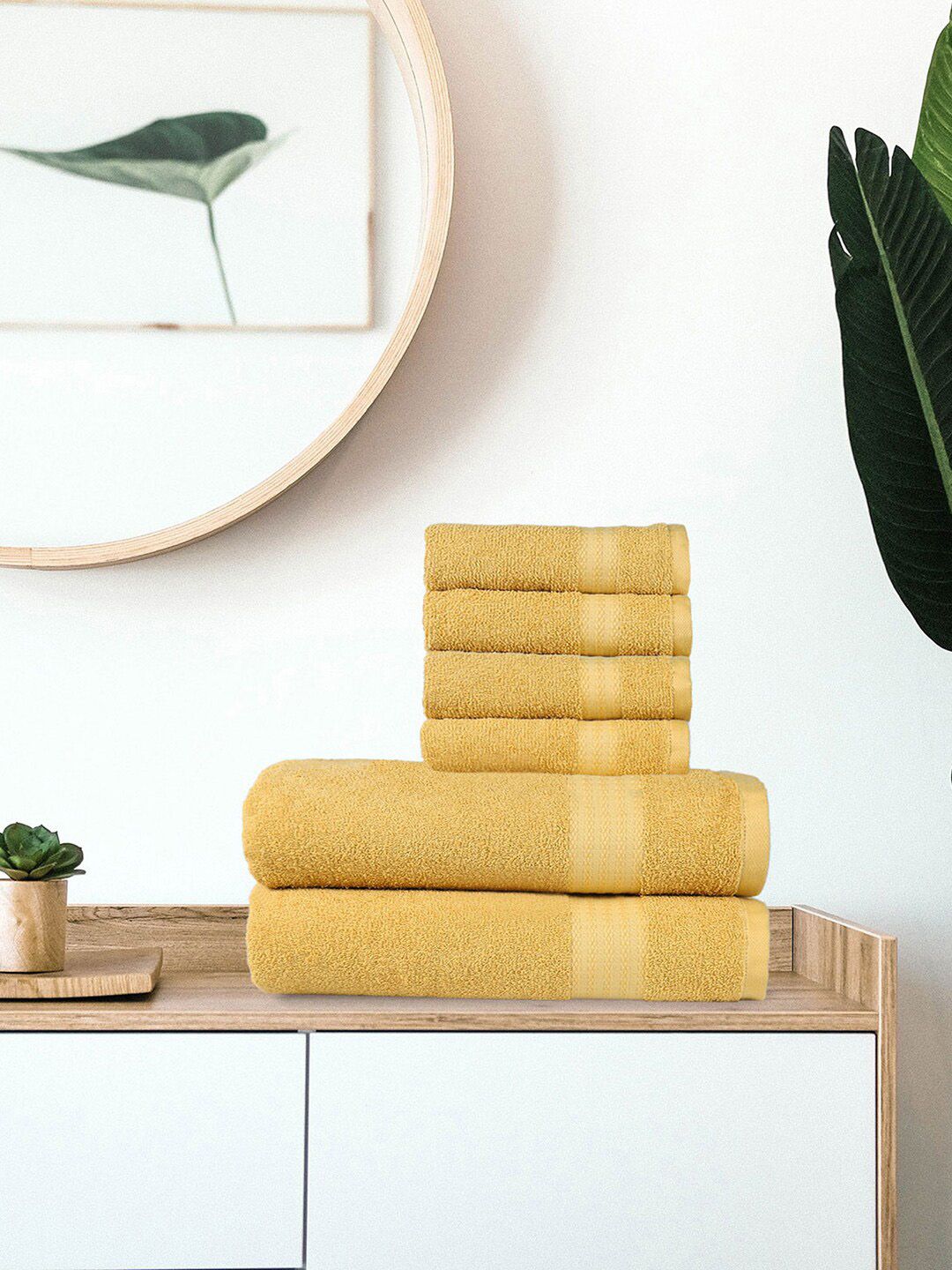 Trident Set Of 6 Yellow Solid 400 GSM Soft & Plush Pure Cotton Towel Set Price in India