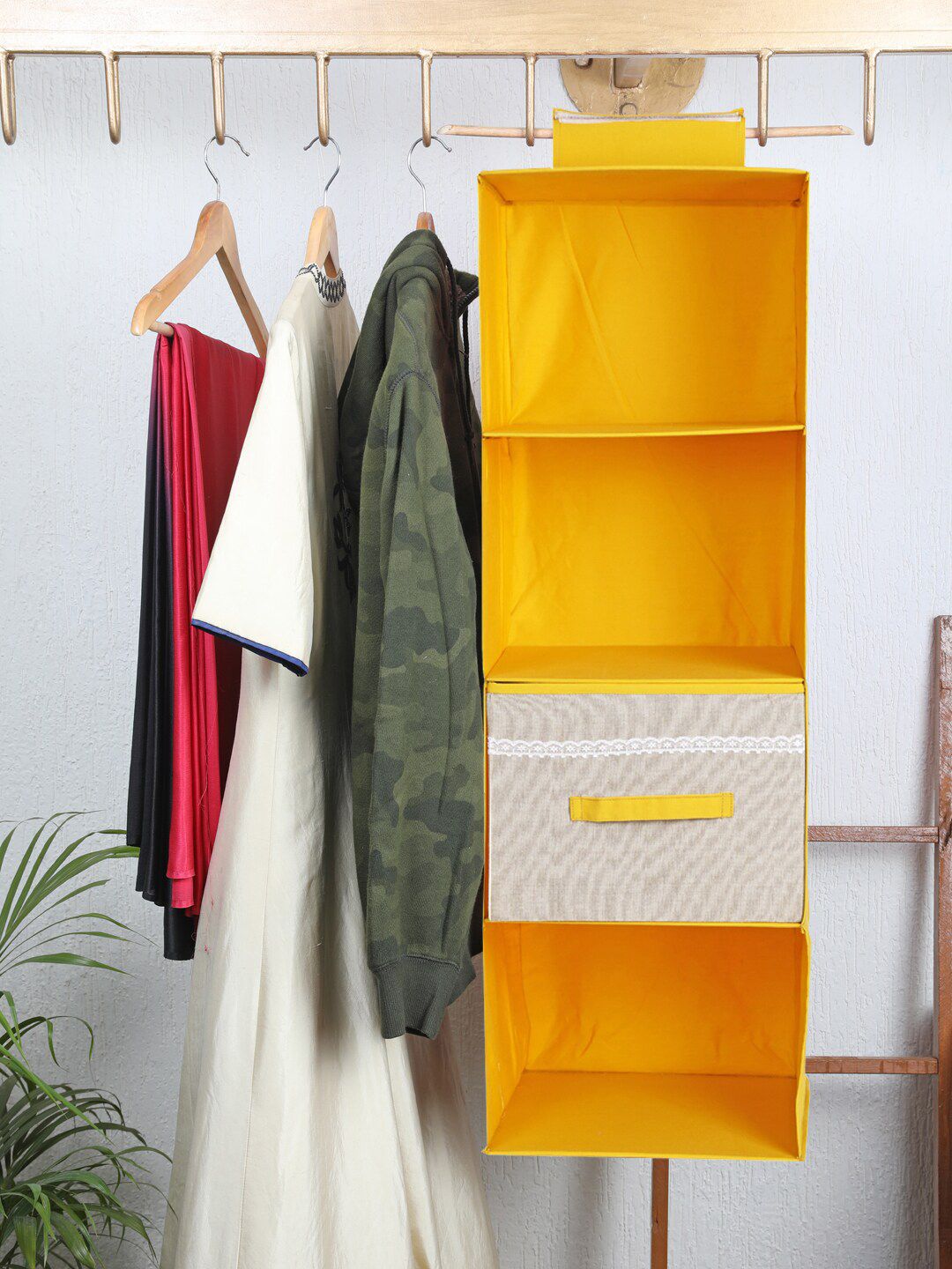 My Gift Booth Mustard Yellow Solid Wardrobe Hanging storage organiser Price in India