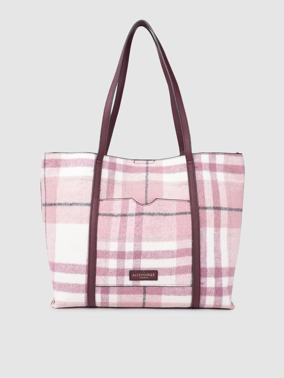 Accessorize Women Pink Checked Printed Structured Tote Bag Price in India