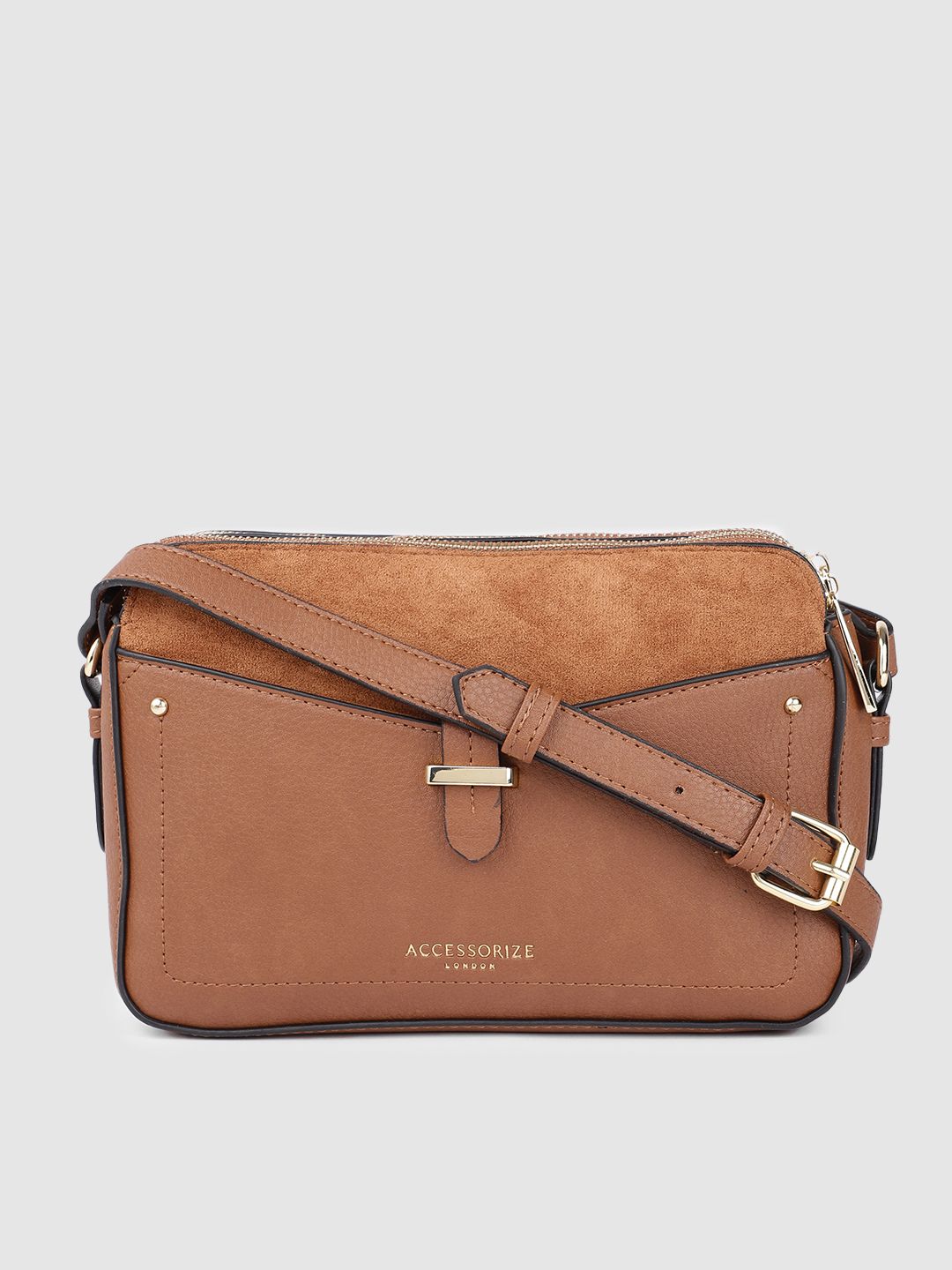 Accessorize Women Tan Brown PU Structured Sling Bag Price in India