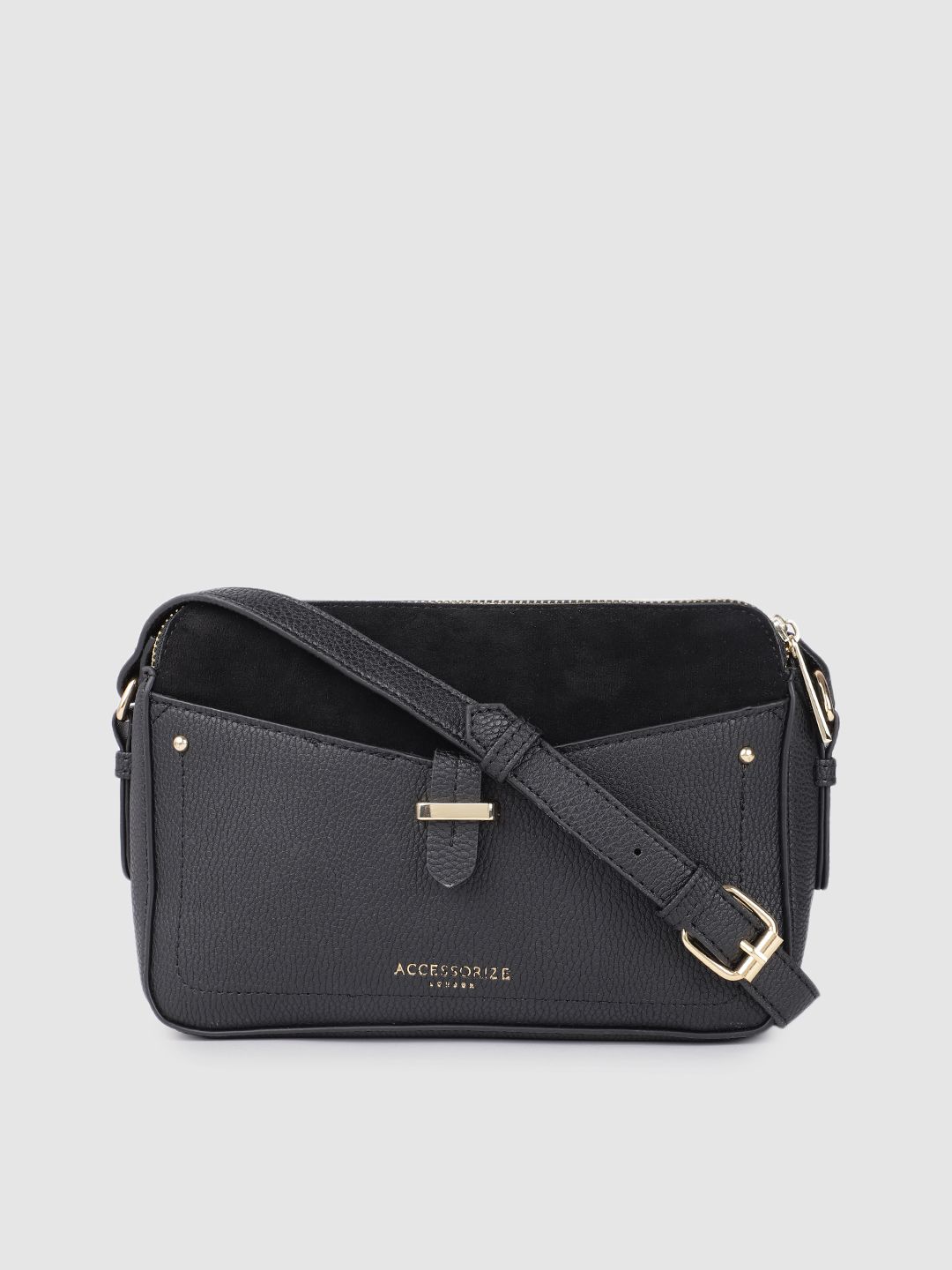 Accessorize Women Black PU Structured Sling Bag Price in India