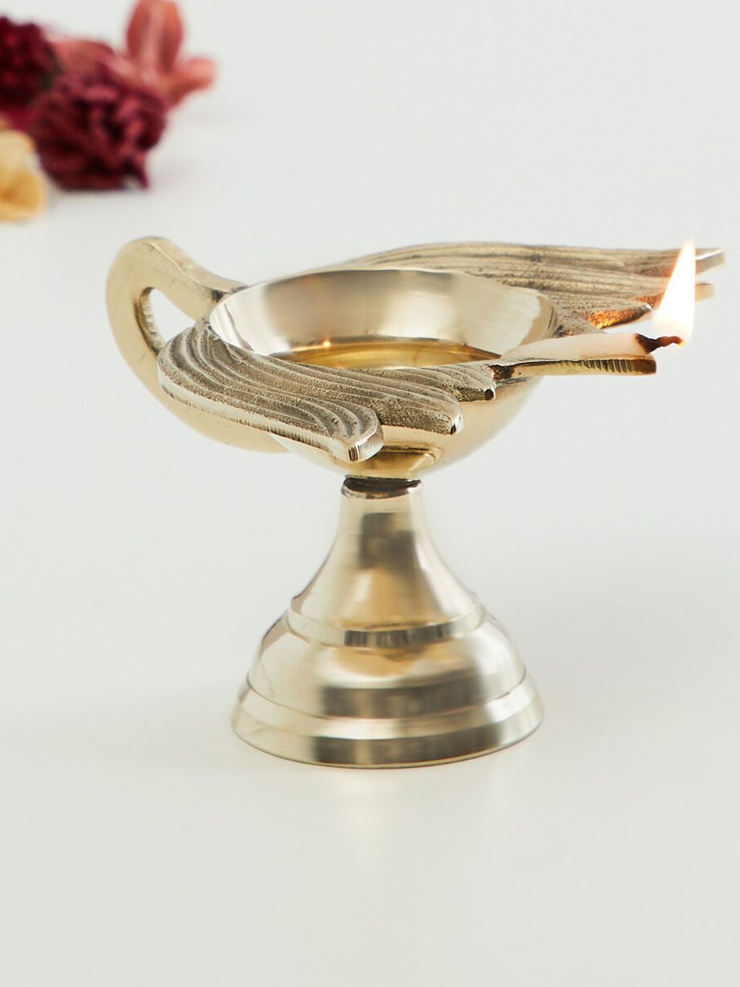 Home Centre Gold-Toned Textured Lotus Diya With Handle Price in India