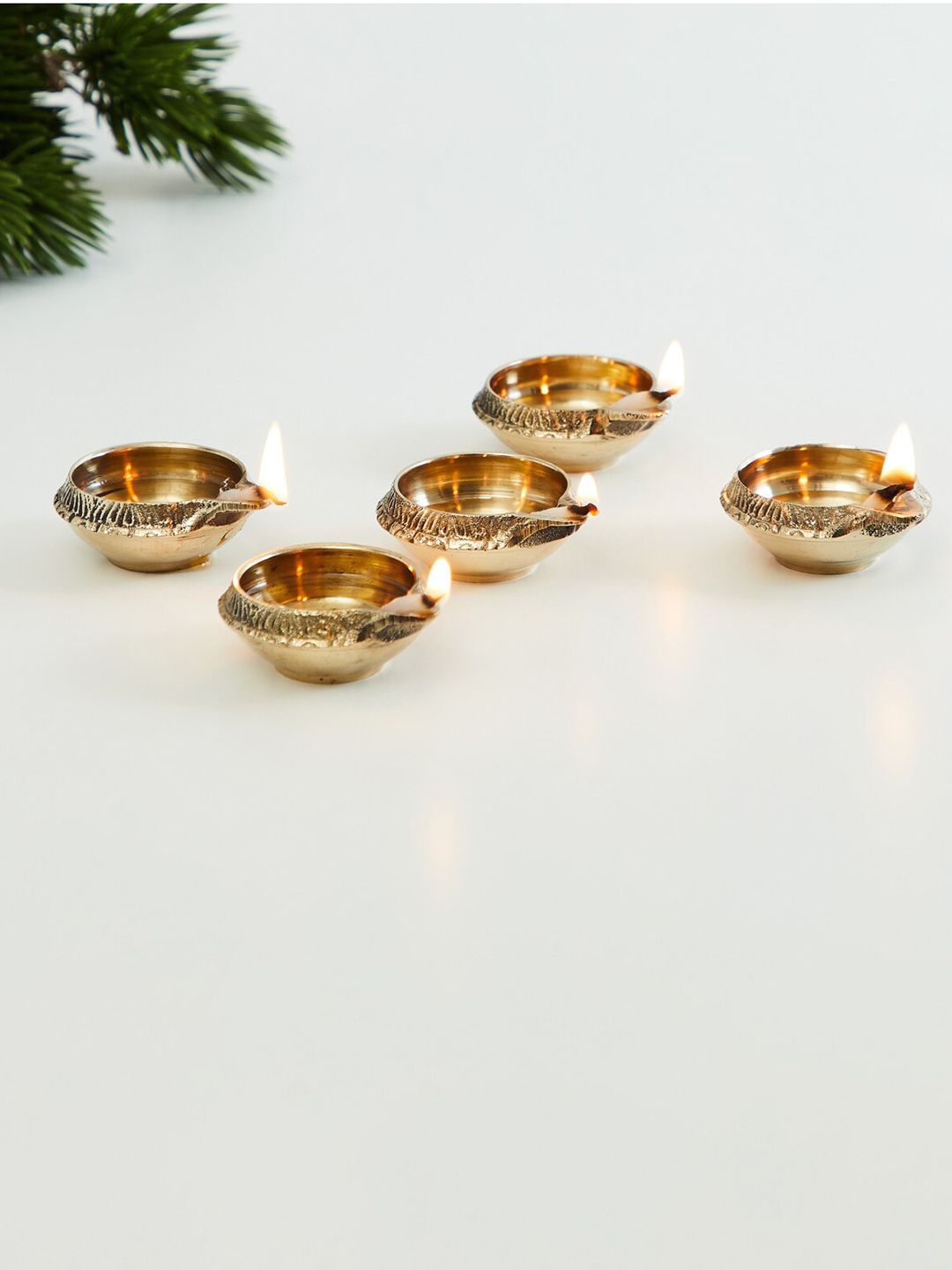 Home Centre Set of 5 Gold-Toned Textured Metal Mini Diya Price in India