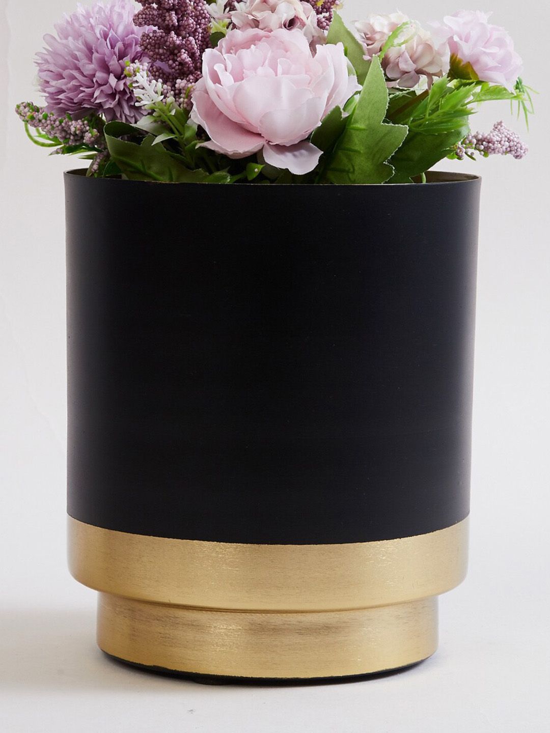 Home Centre Gold-Toned & Black Solid Round Floor Planter Price in India