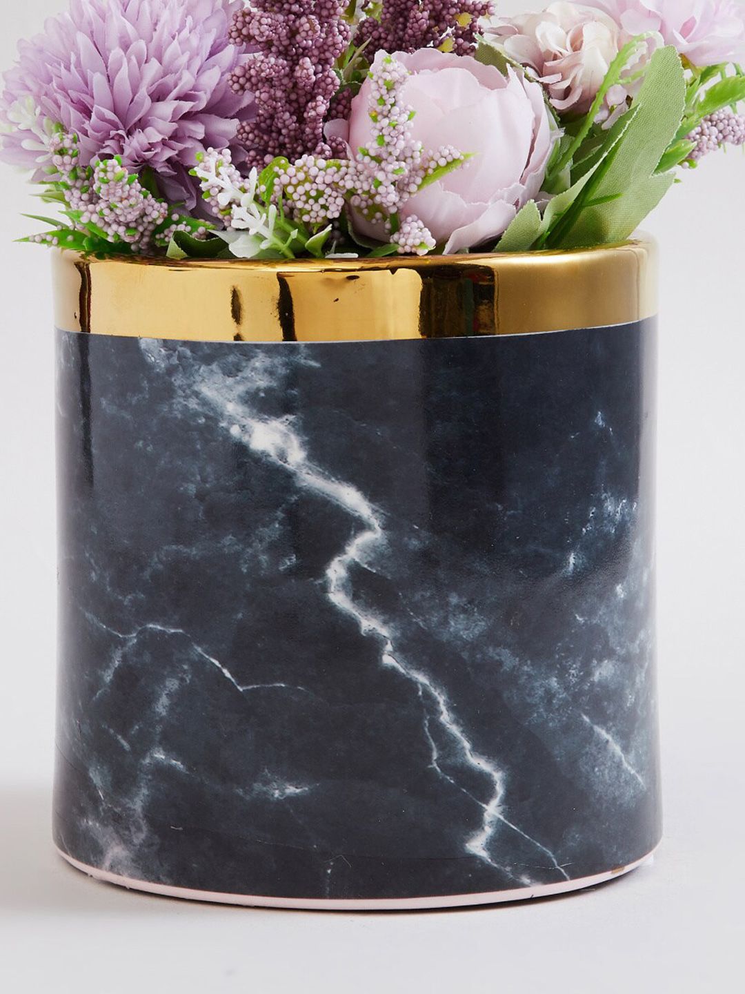 Home Centre Black & Gold-Toned Printed Round Floor Planter Price in India