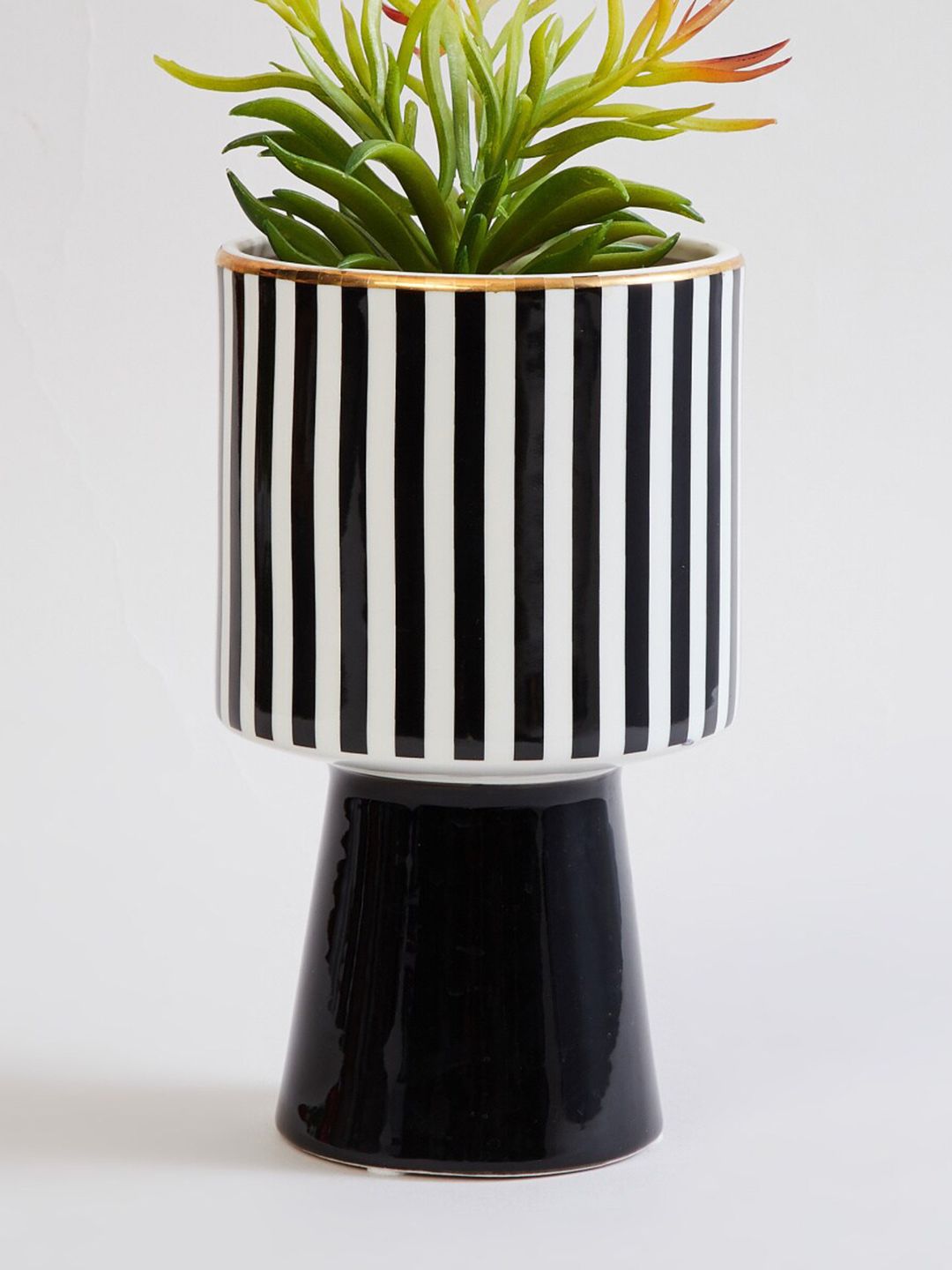 Home Centre White & Black Striped Ceramic Floor Planter Price in India