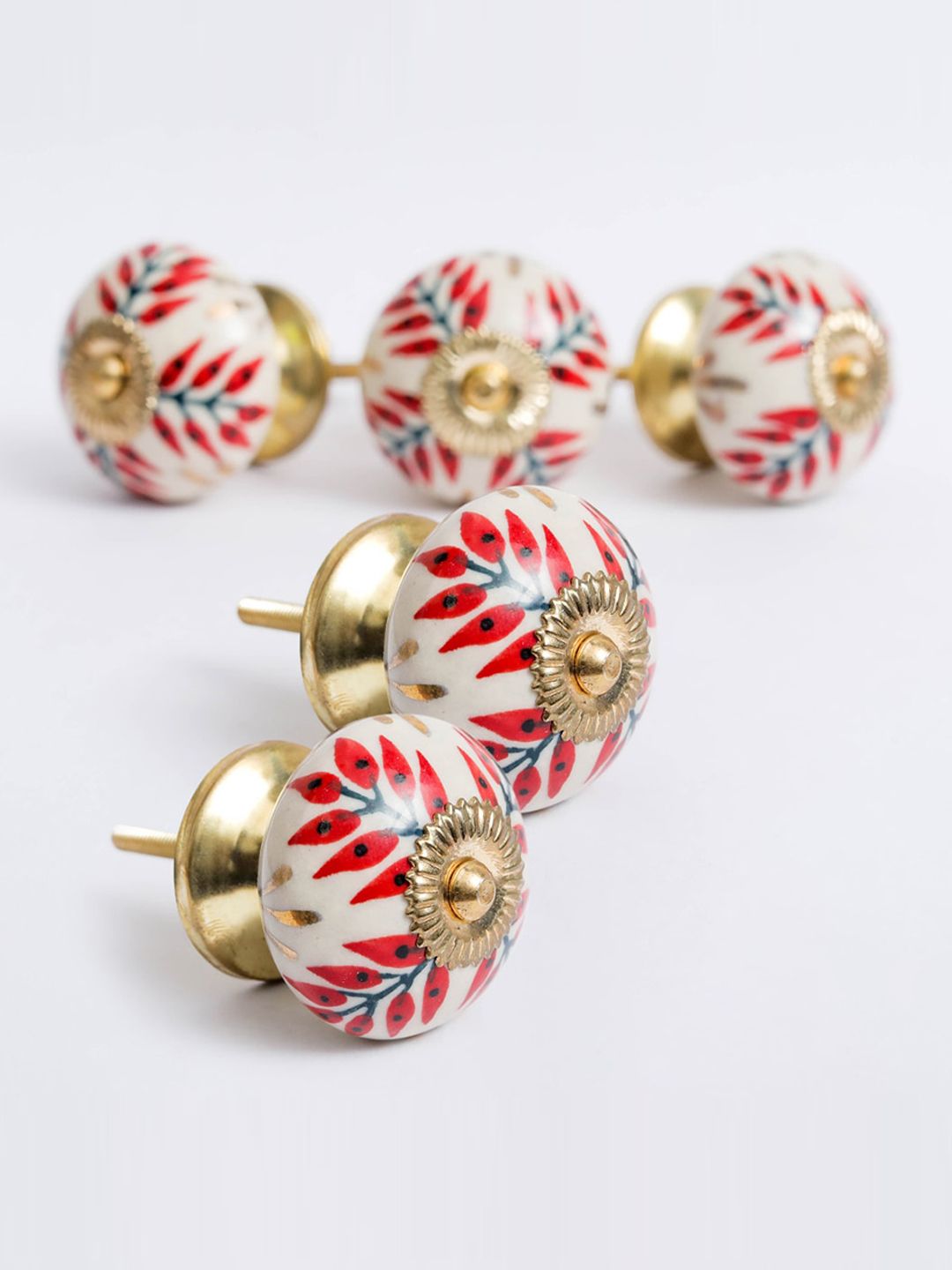 Home Centre Set of 6 White & Red Printed Ceramic Drawer Knob Price in India