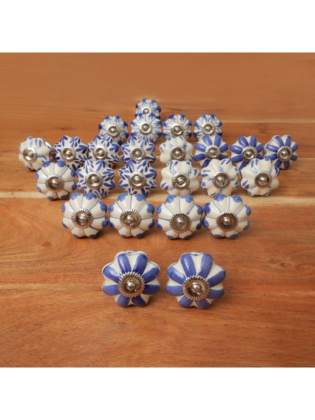 Home Centre Set of 25 Blue Floral Paint Ceramic Drawer Knob Price in India