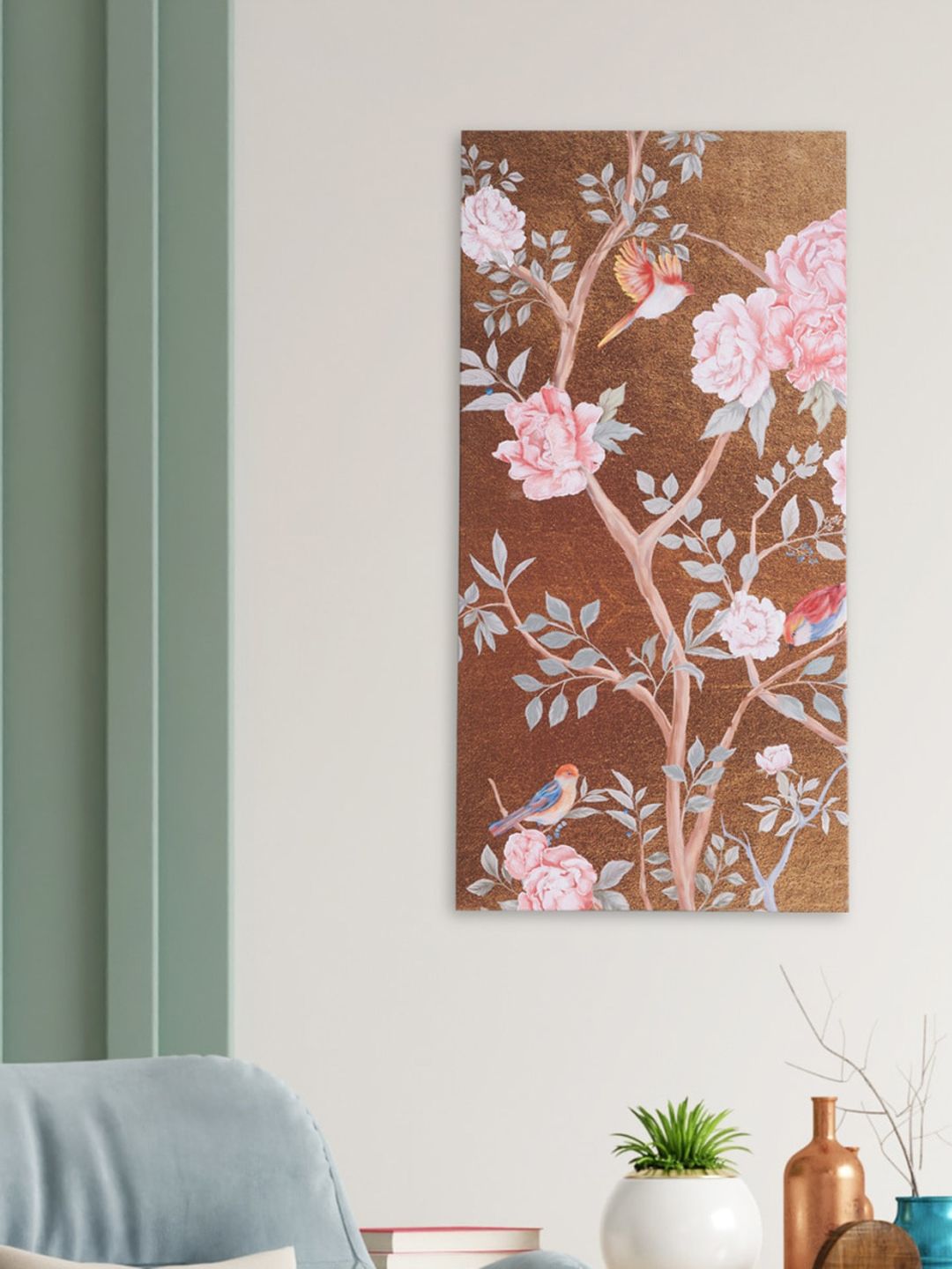 Home Centre Brown Jewel Floral Printed Wooden Wall Art Price in India