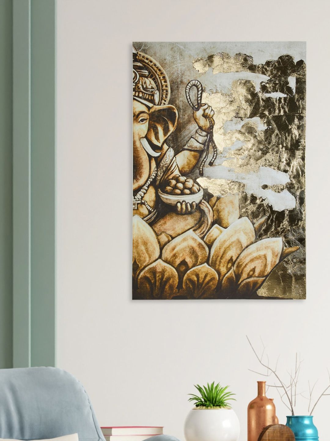 Home Centre Brown Ganesha Canvas Canvas Framed Wall Art Price in India