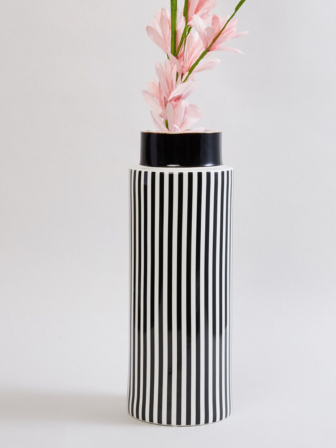 Home Centre Black & White Andrey Striped Cylindrical Ceramic Vase Price in India