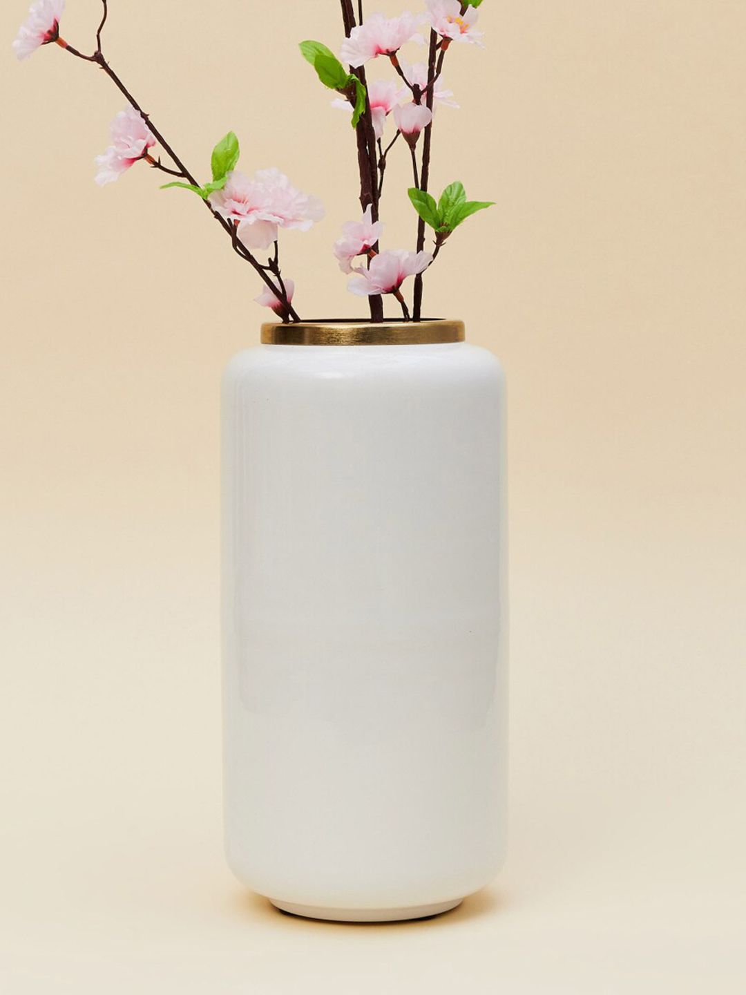 Home Centre White Solid Cylindrical Metal Flower Vase Price in India