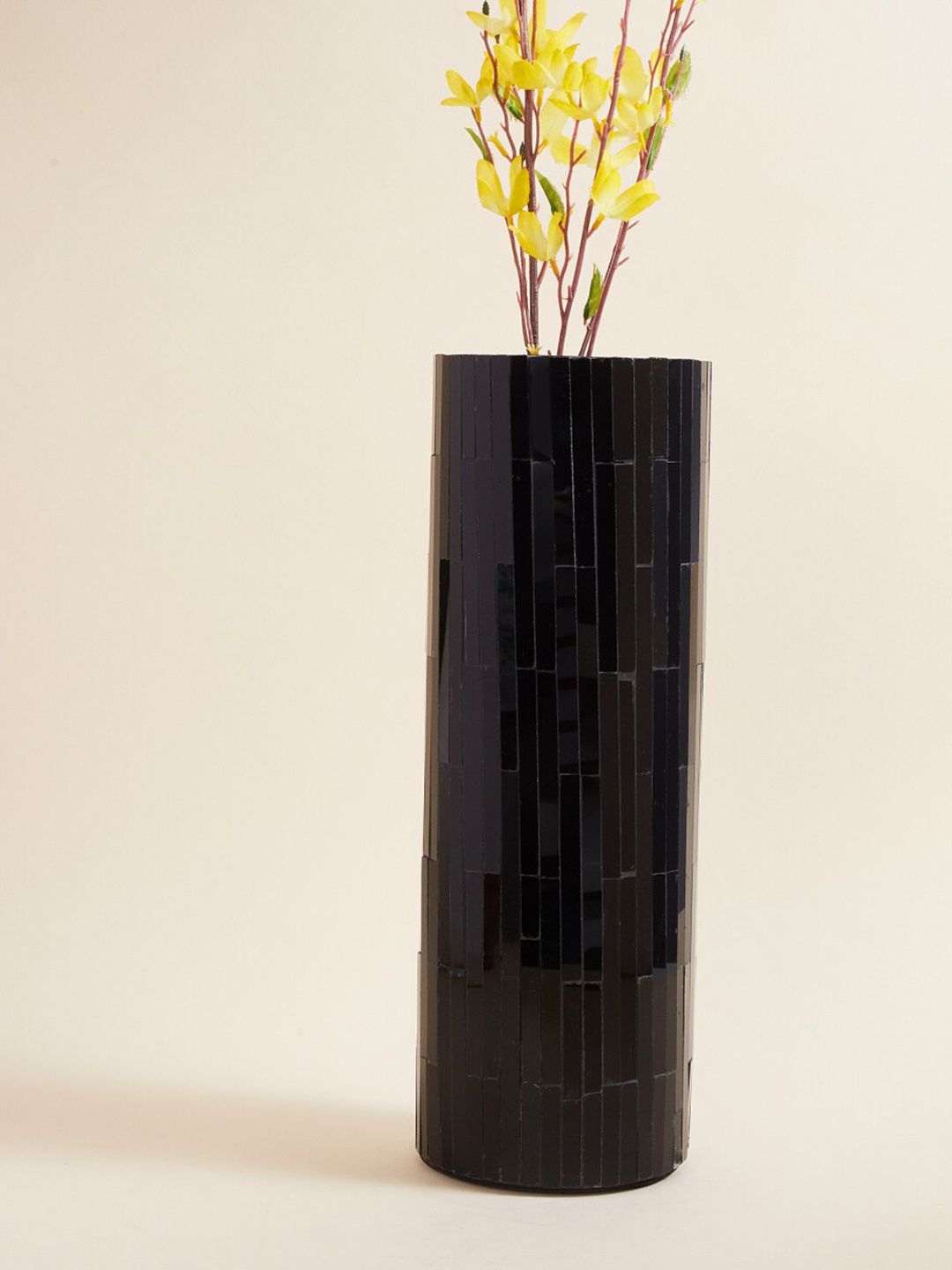 Home Centre Black Fiesta Textured Cylindrical Glass Vase Price in India