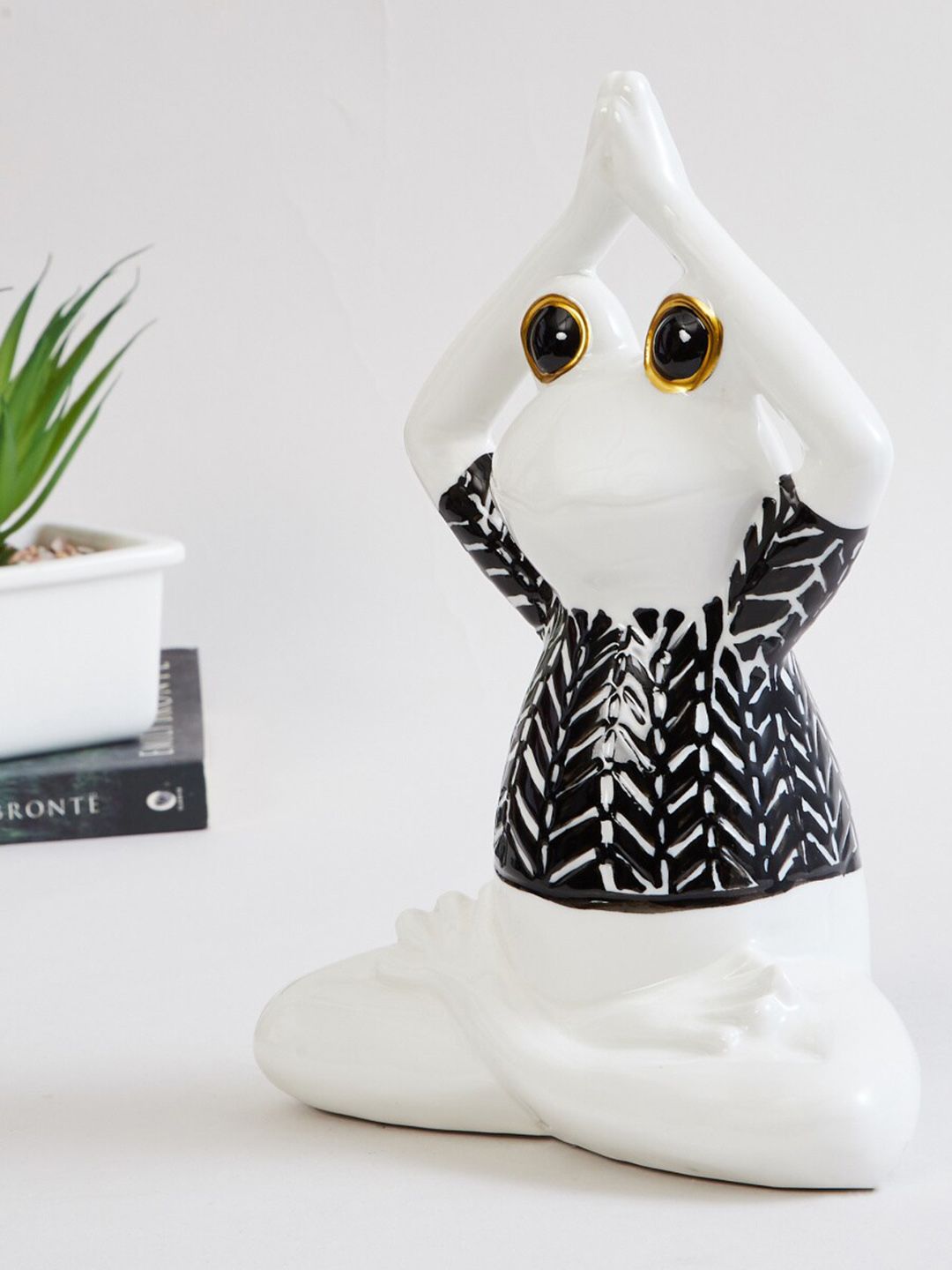 Home Centre White & Black Ceramic Frog Figurine Showpieces Price in India