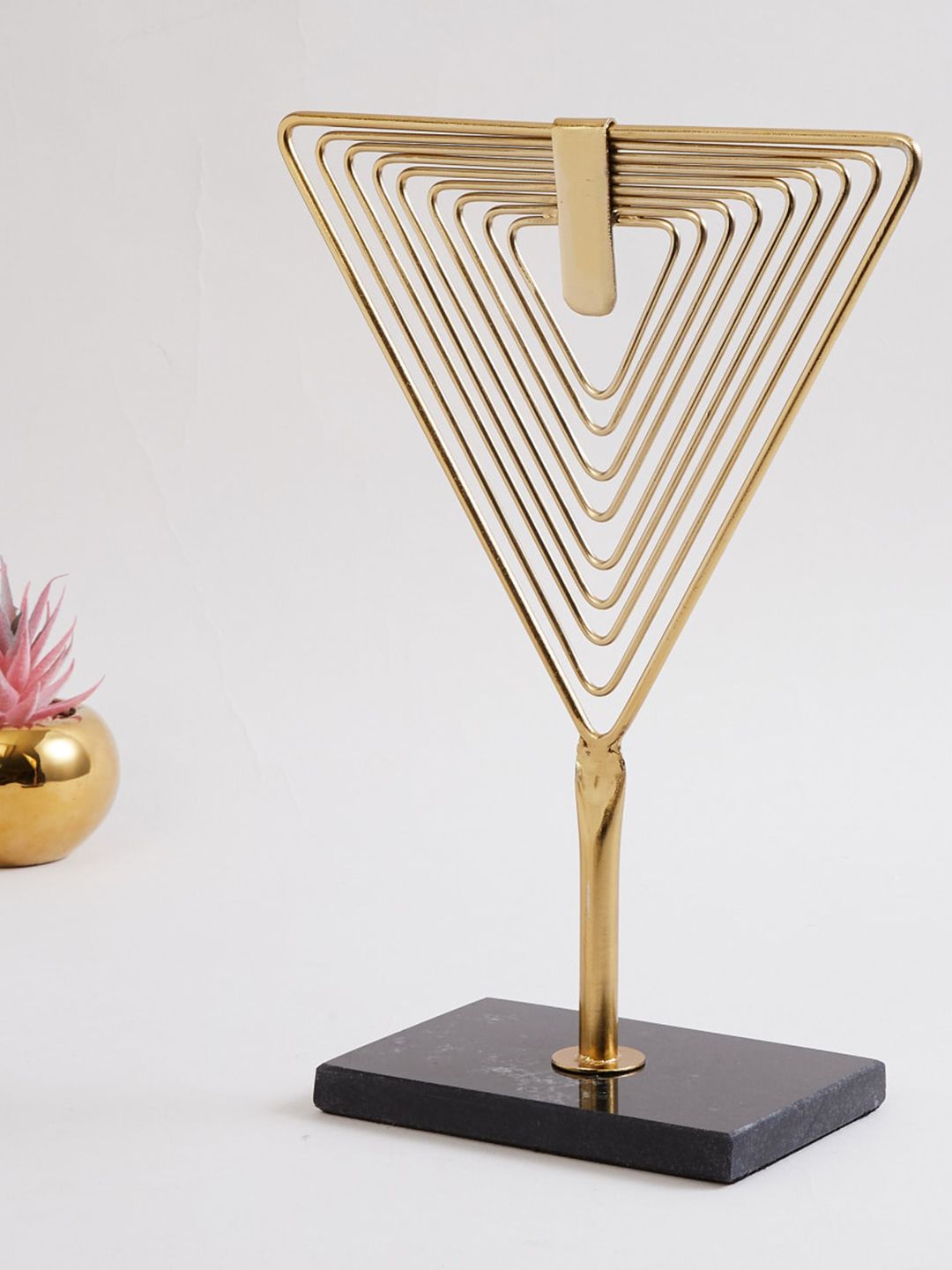 Home Centre Gold-Toned Solid Triangle Metal Table Accent Showpiece Price in India